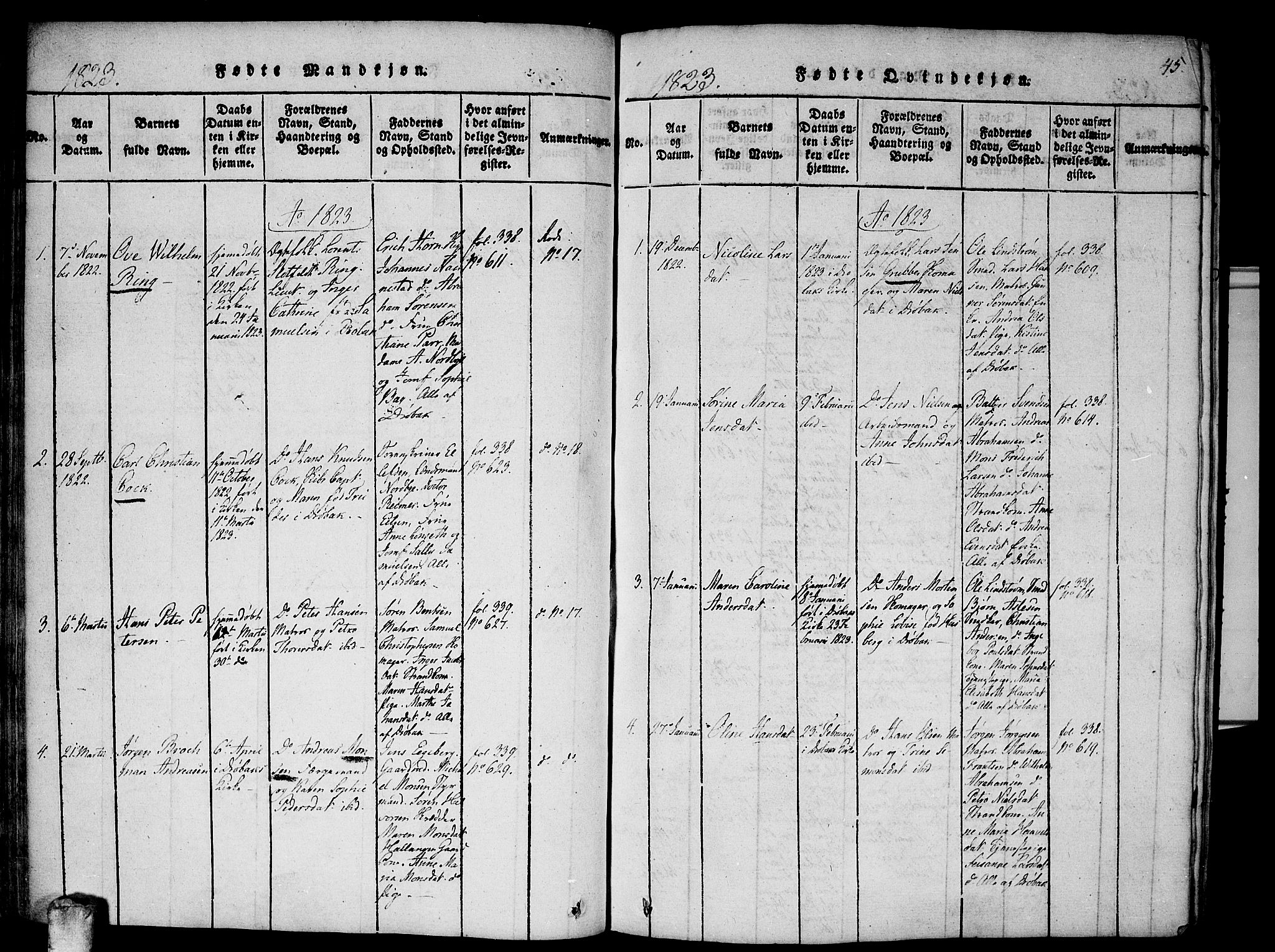 Drøbak prestekontor Kirkebøker, SAO/A-10142a/F/Fa/L0001: Parish register (official) no. I 1, 1816-1842, p. 45