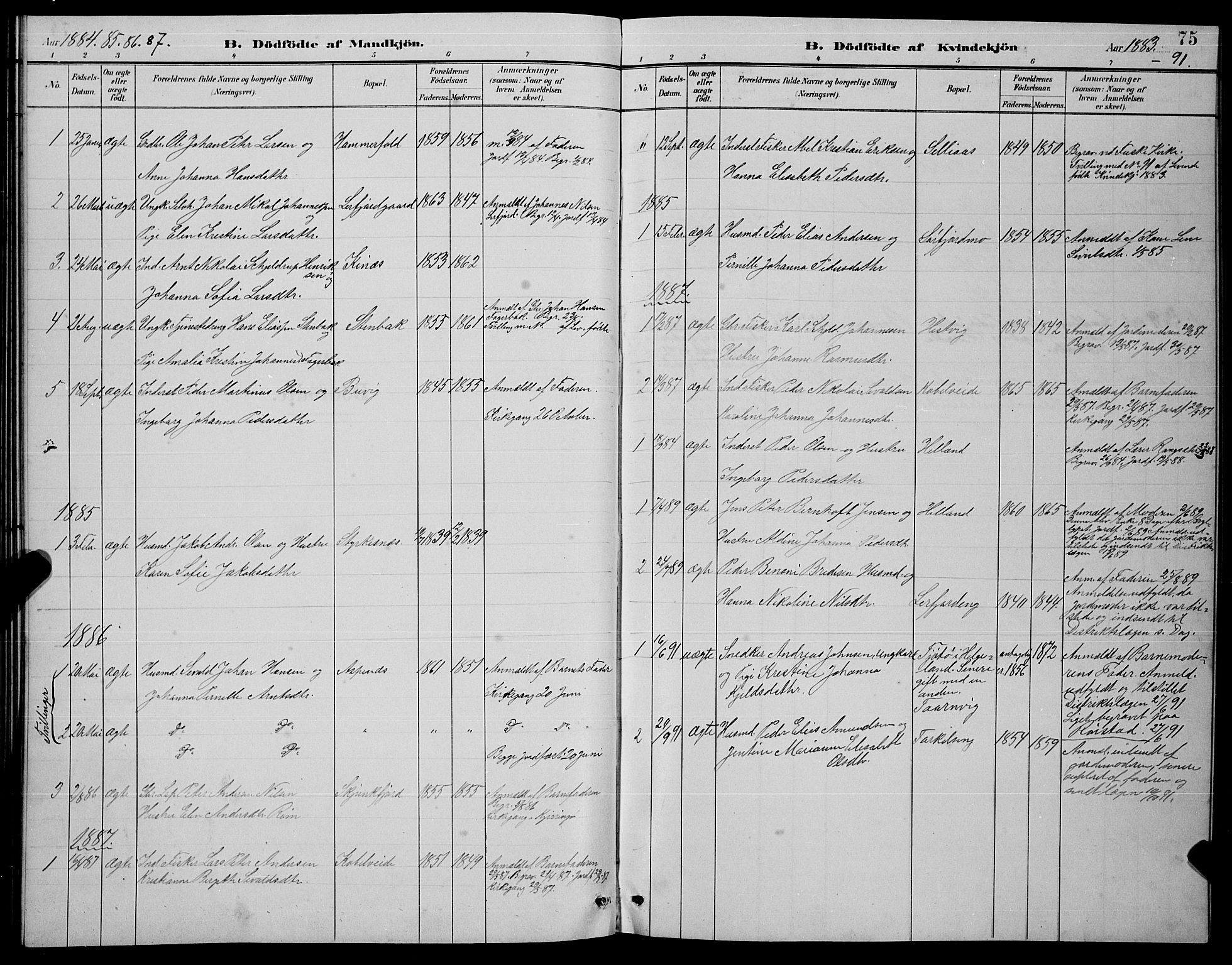 Ministerialprotokoller, klokkerbøker og fødselsregistre - Nordland, AV/SAT-A-1459/854/L0785: Parish register (copy) no. 854C01, 1883-1891, p. 75