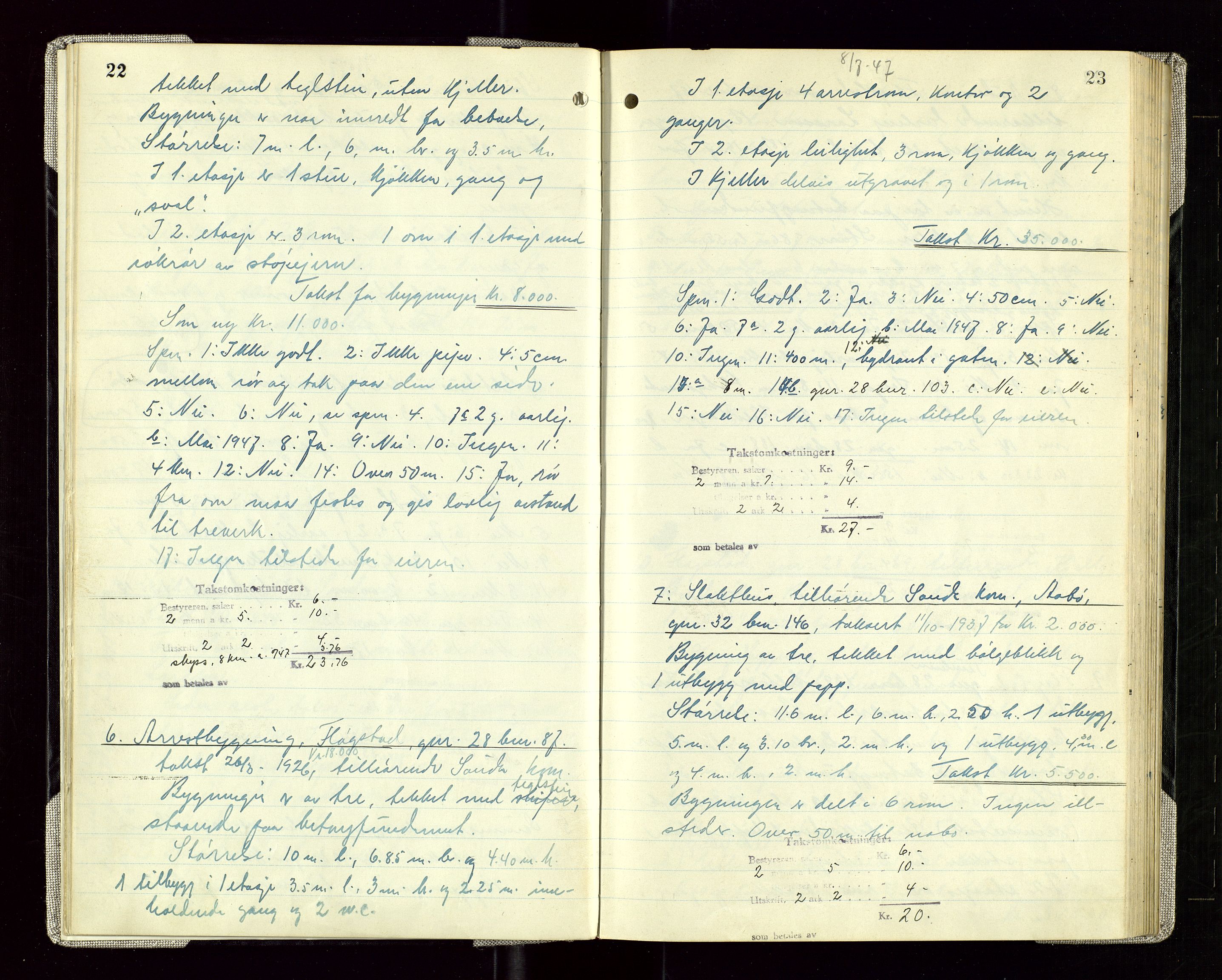 Sauda lensmannskontor, AV/SAST-A-100177/Goa/L0005: "Branntakstprotokoll for Sauda lensmannsdistrikt", 1946-1955, p. 22-23