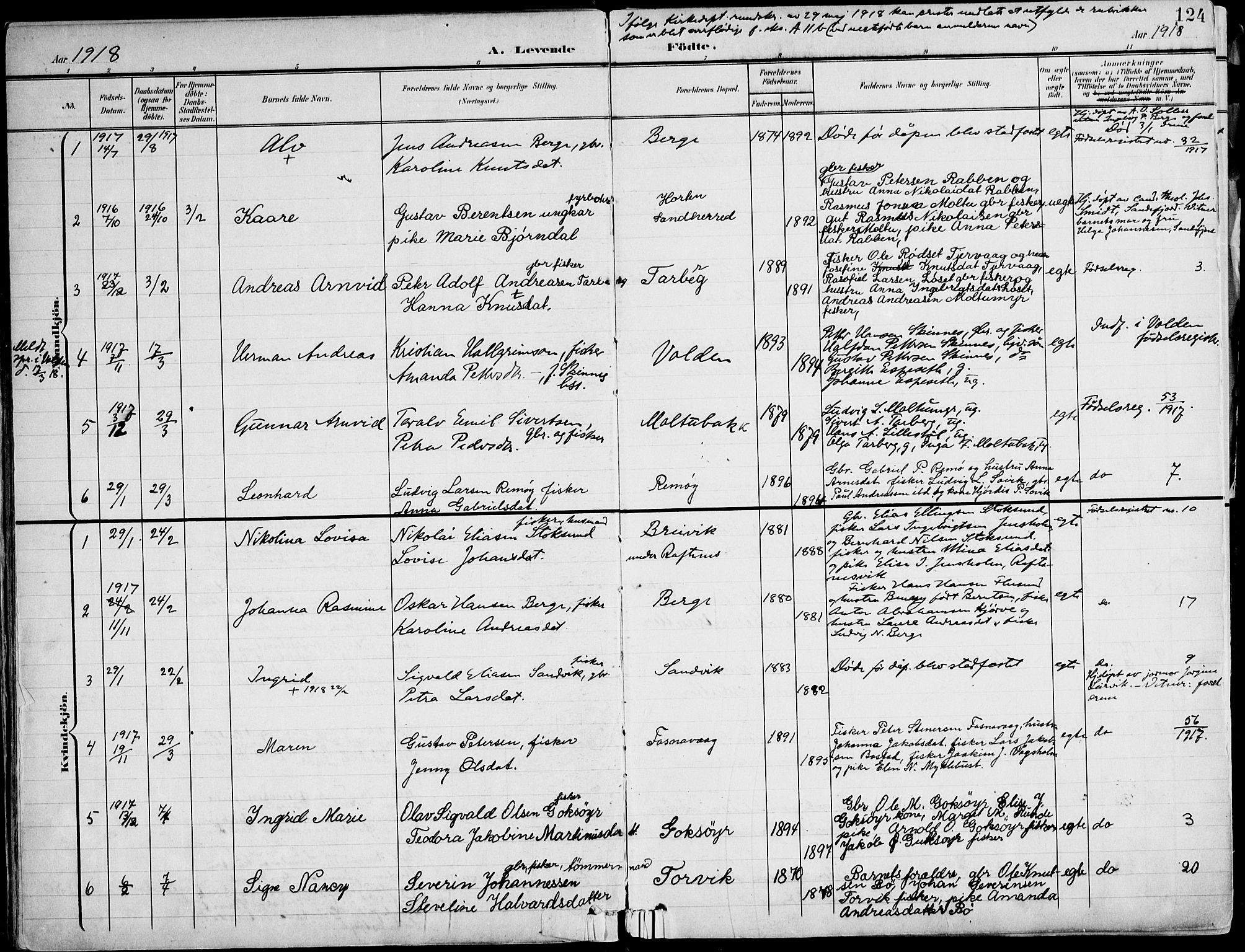 Ministerialprotokoller, klokkerbøker og fødselsregistre - Møre og Romsdal, SAT/A-1454/507/L0075: Parish register (official) no. 507A10, 1901-1920, p. 124