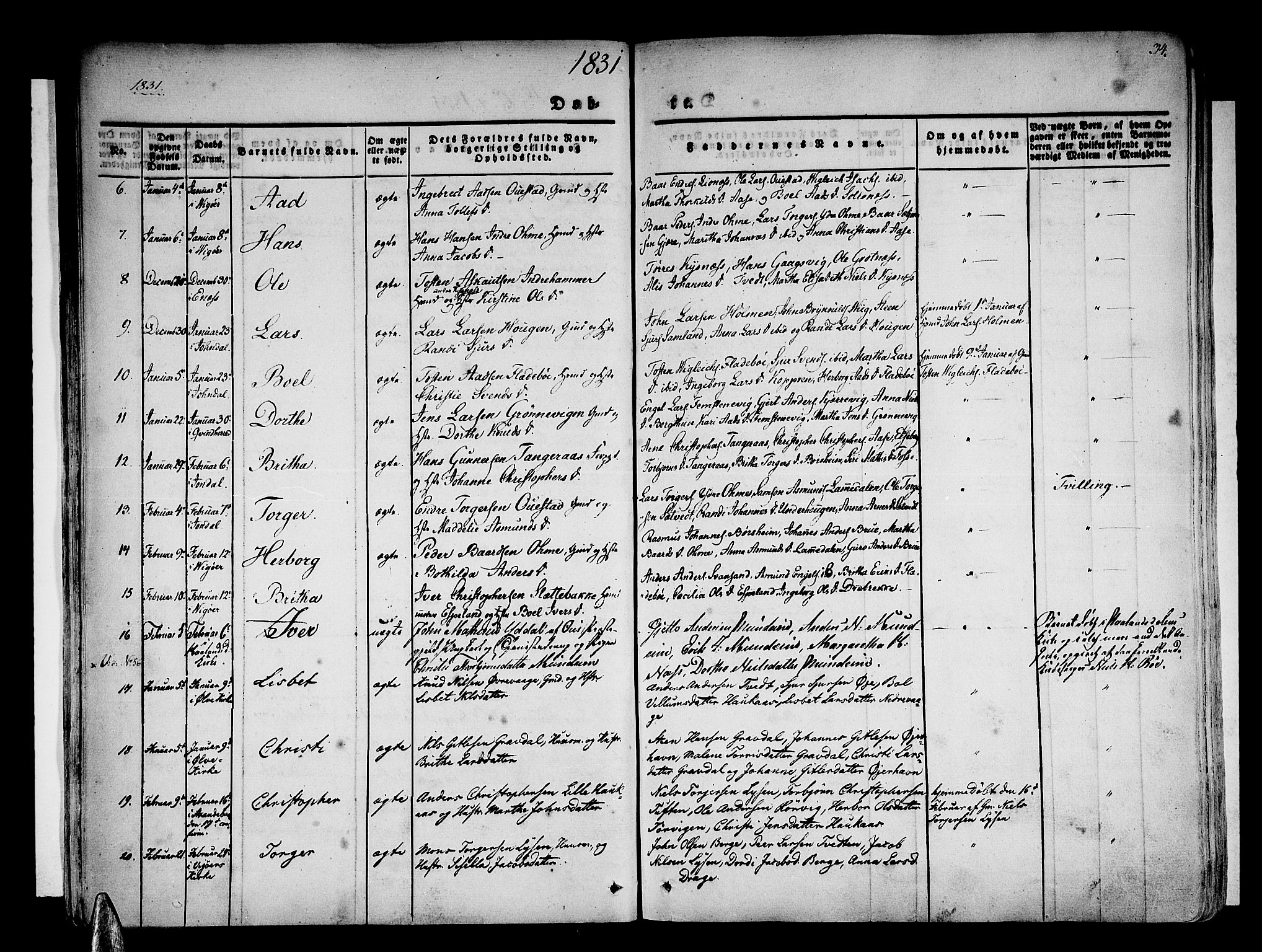 Strandebarm sokneprestembete, AV/SAB-A-78401/H/Haa: Parish register (official) no. A 6, 1826-1843, p. 34