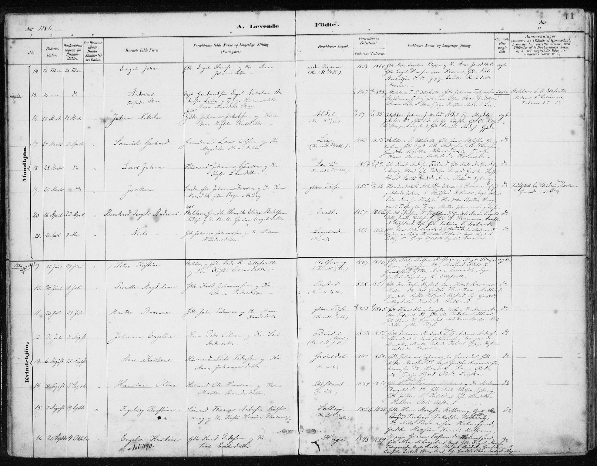 Samnanger Sokneprestembete, AV/SAB-A-77501/H/Haa: Parish register (official) no. A 1, 1885-1901, p. 11