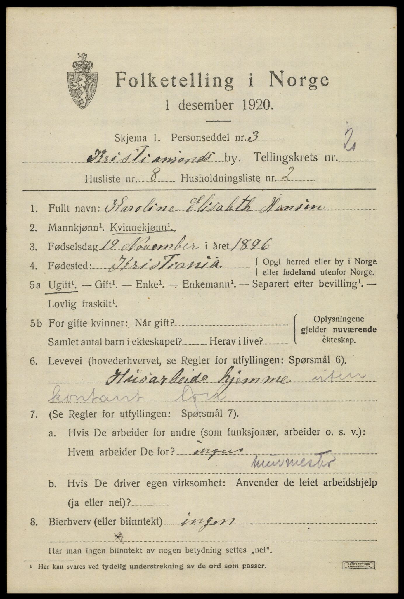 SAK, 1920 census for Kristiansand, 1920, p. 35873