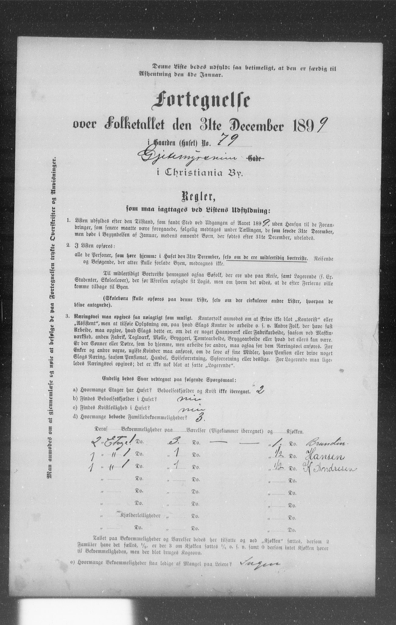 OBA, Municipal Census 1899 for Kristiania, 1899, p. 3839