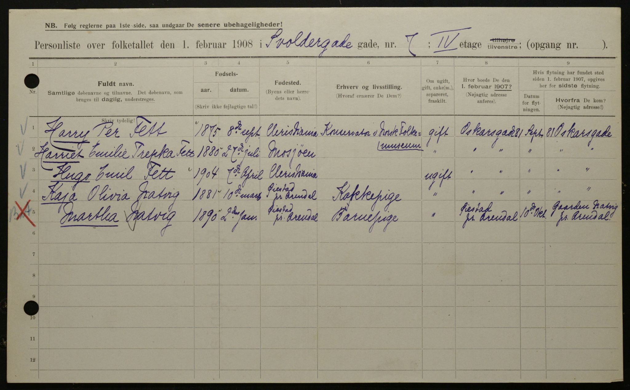 OBA, Municipal Census 1908 for Kristiania, 1908, p. 95506