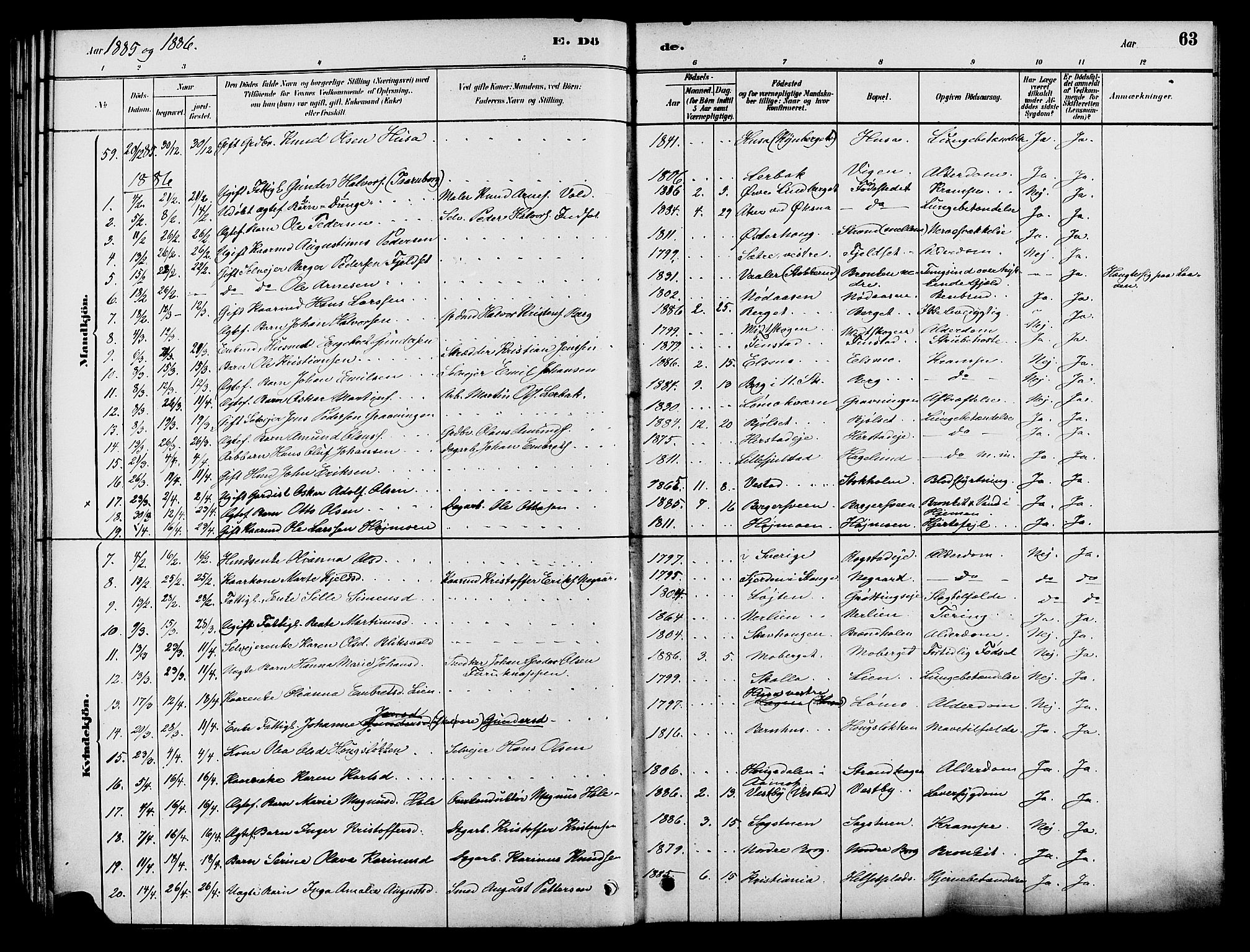 Elverum prestekontor, AV/SAH-PREST-044/H/Ha/Haa/L0012: Parish register (official) no. 12, 1880-1893, p. 63