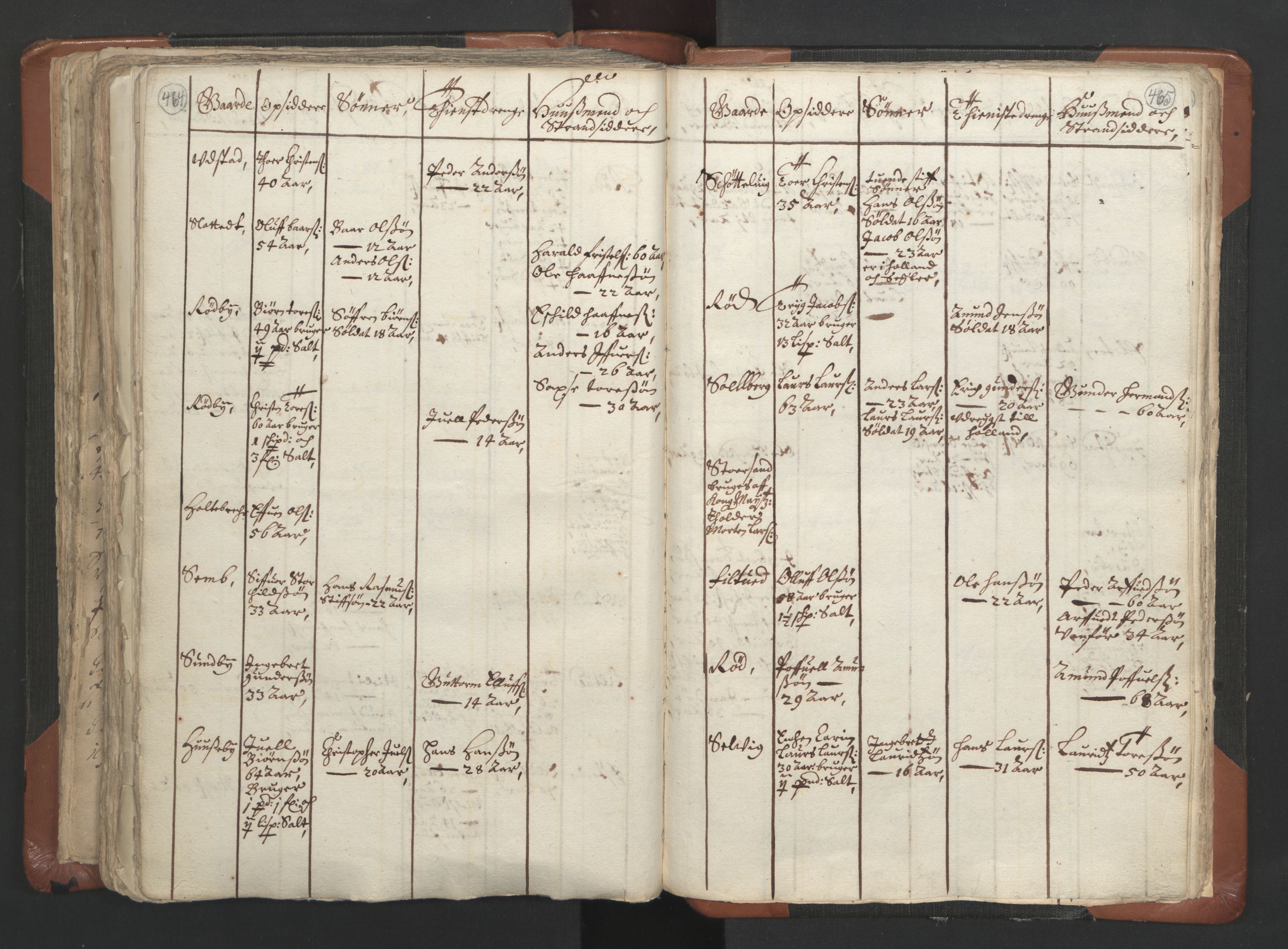 RA, Vicar's Census 1664-1666, no. 9: Bragernes deanery, 1664-1666, p. 464-465