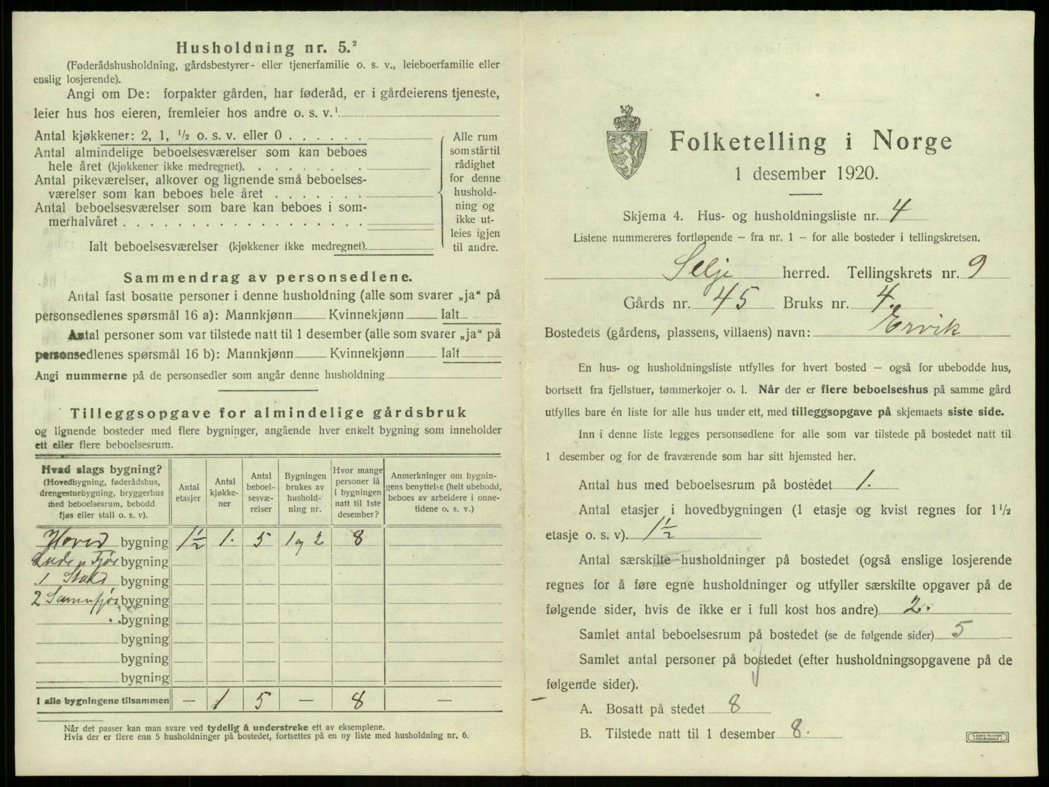 SAB, 1920 census for Selje, 1920, p. 551