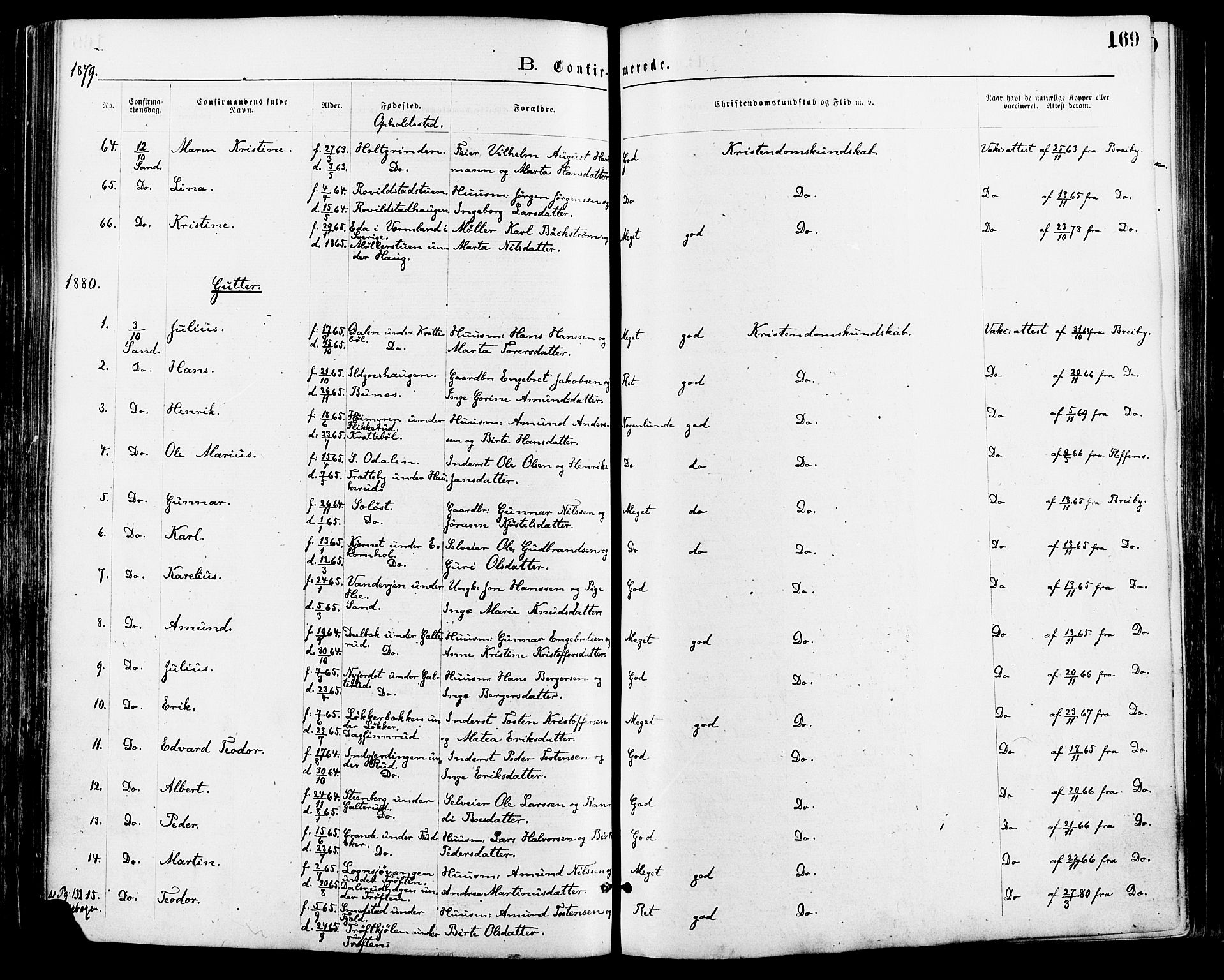 Nord-Odal prestekontor, AV/SAH-PREST-032/H/Ha/Haa/L0005: Parish register (official) no. 5, 1874-1885, p. 169