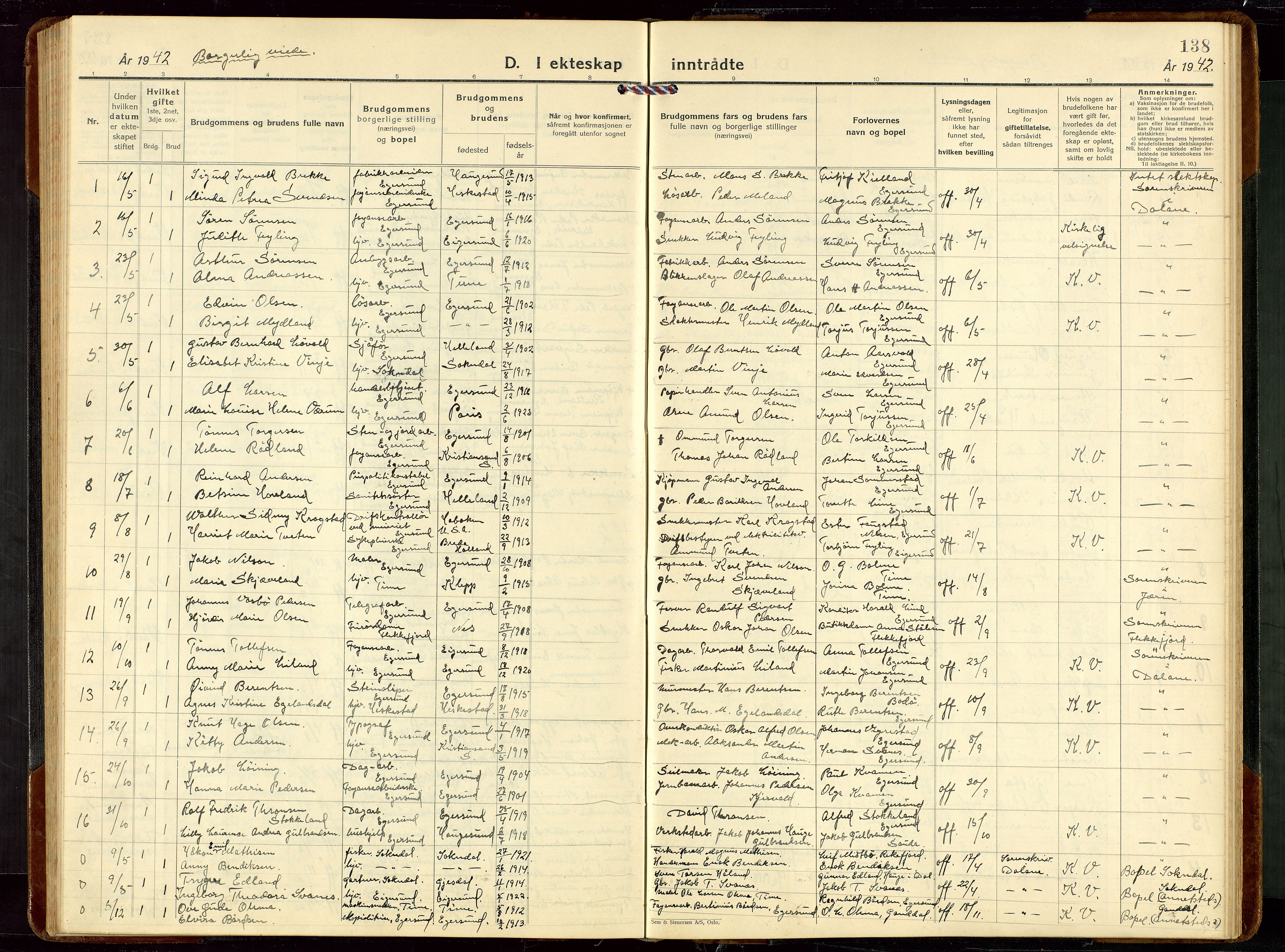 Eigersund sokneprestkontor, SAST/A-101807/S09/L0014: Parish register (copy) no. B 14, 1931-1949, p. 138