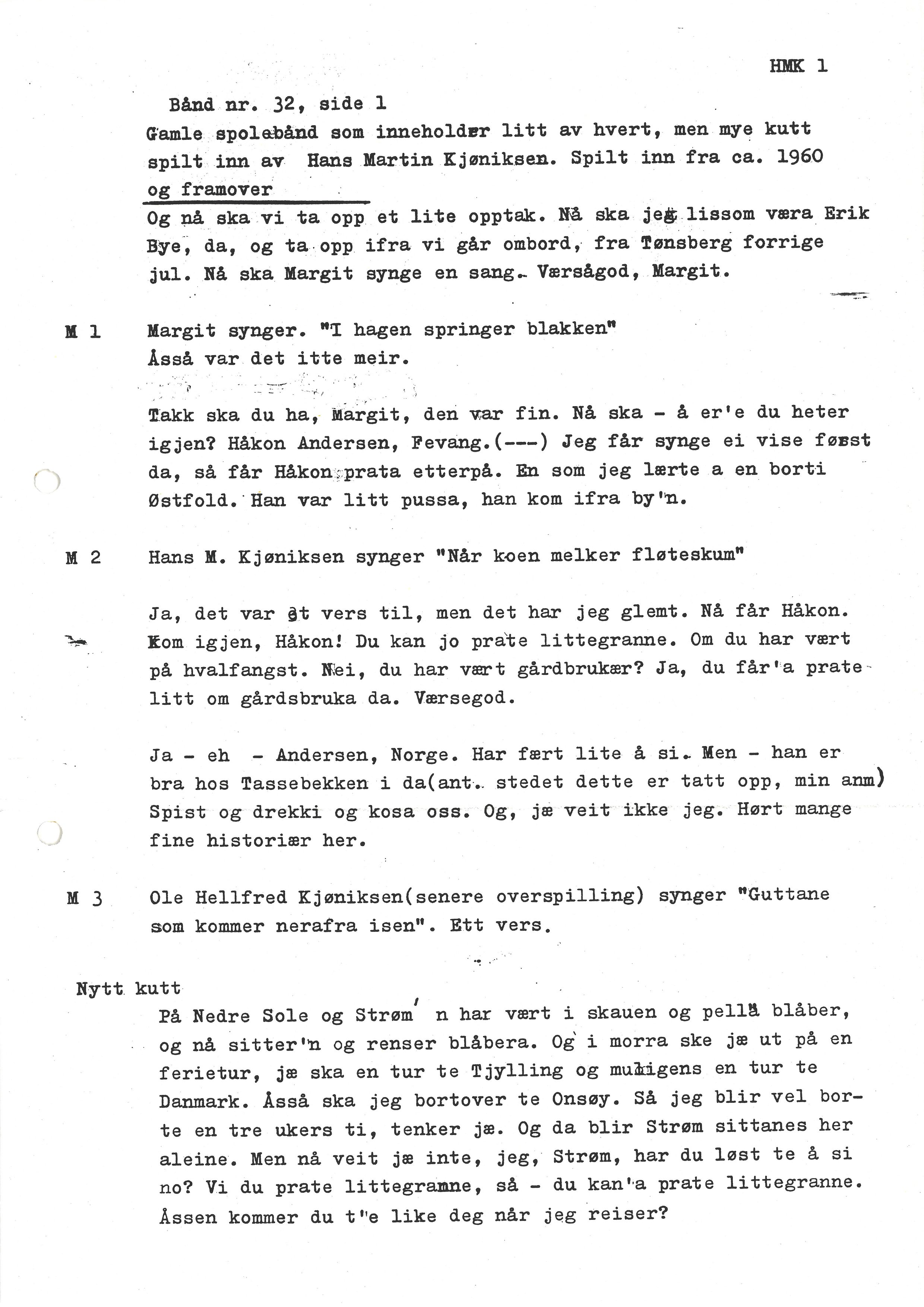 Sa 16 - Folkemusikk fra Vestfold, Gjerdesamlingen, VEMU/A-1868/I/L0001: Informantregister med intervjunedtegnelser, 1979-1986