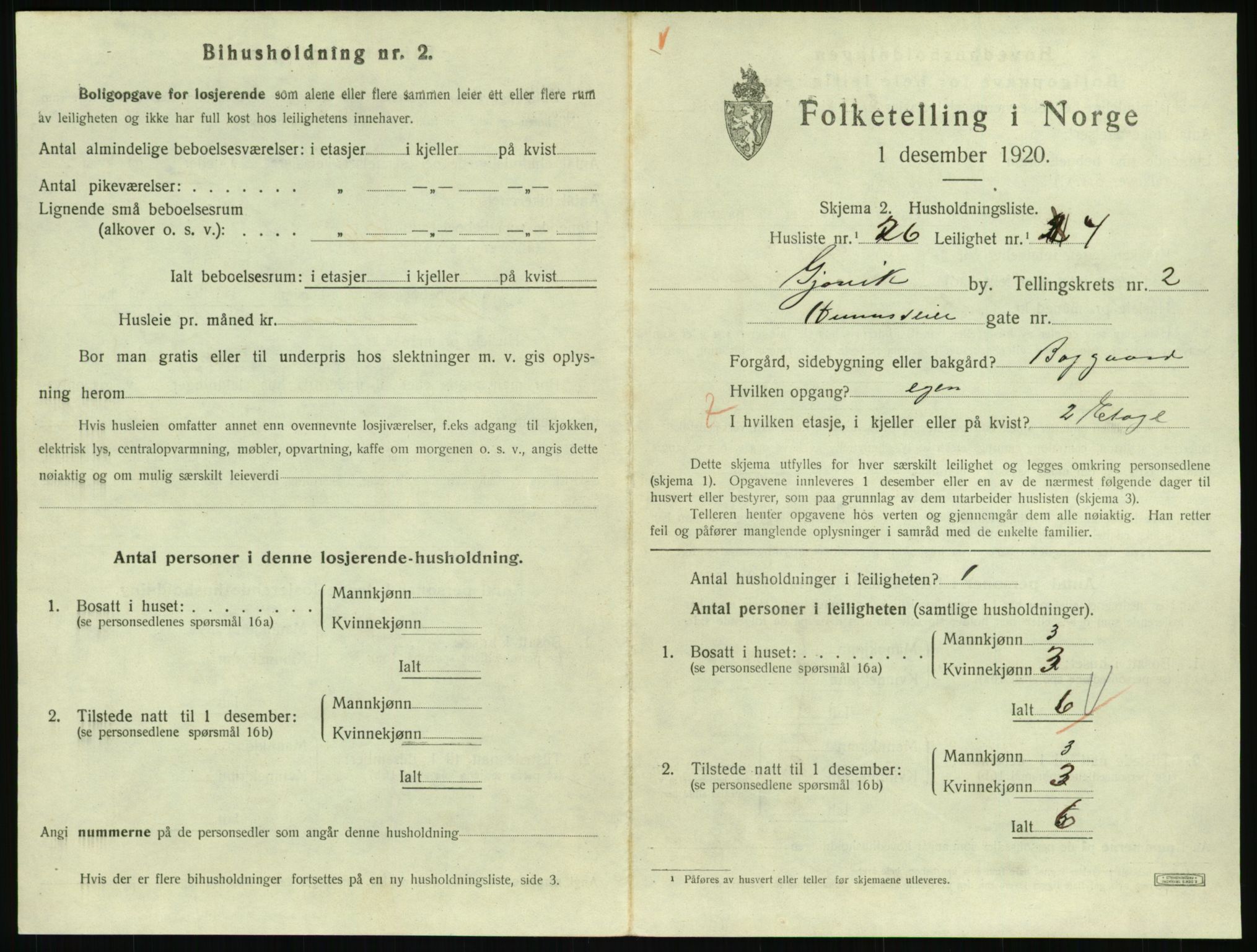 SAH, 1920 census for Gjøvik, 1920, p. 1180