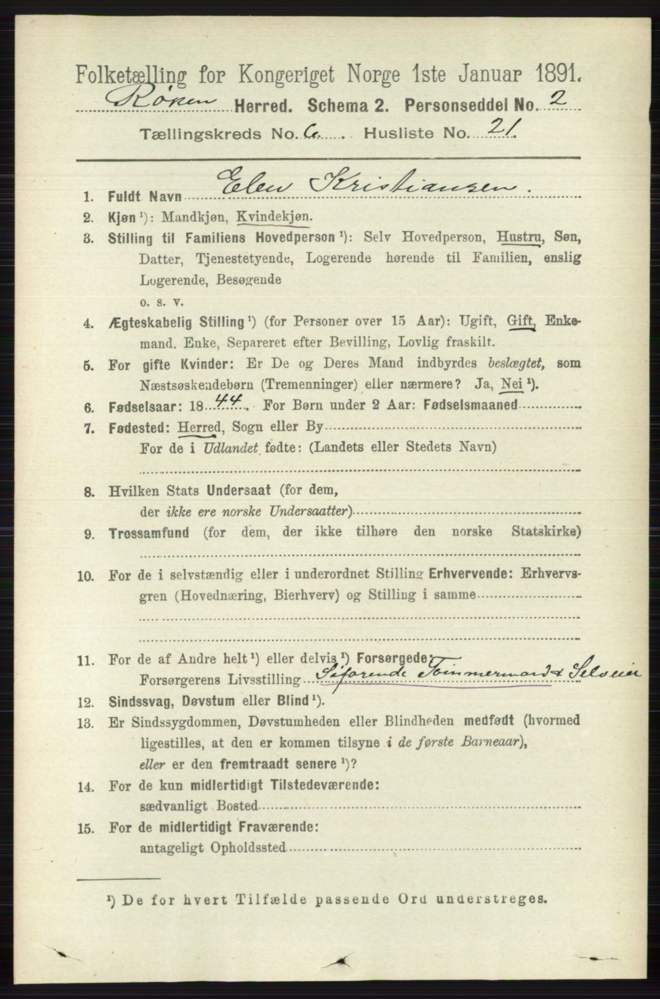 RA, 1891 census for 0627 Røyken, 1891, p. 3744