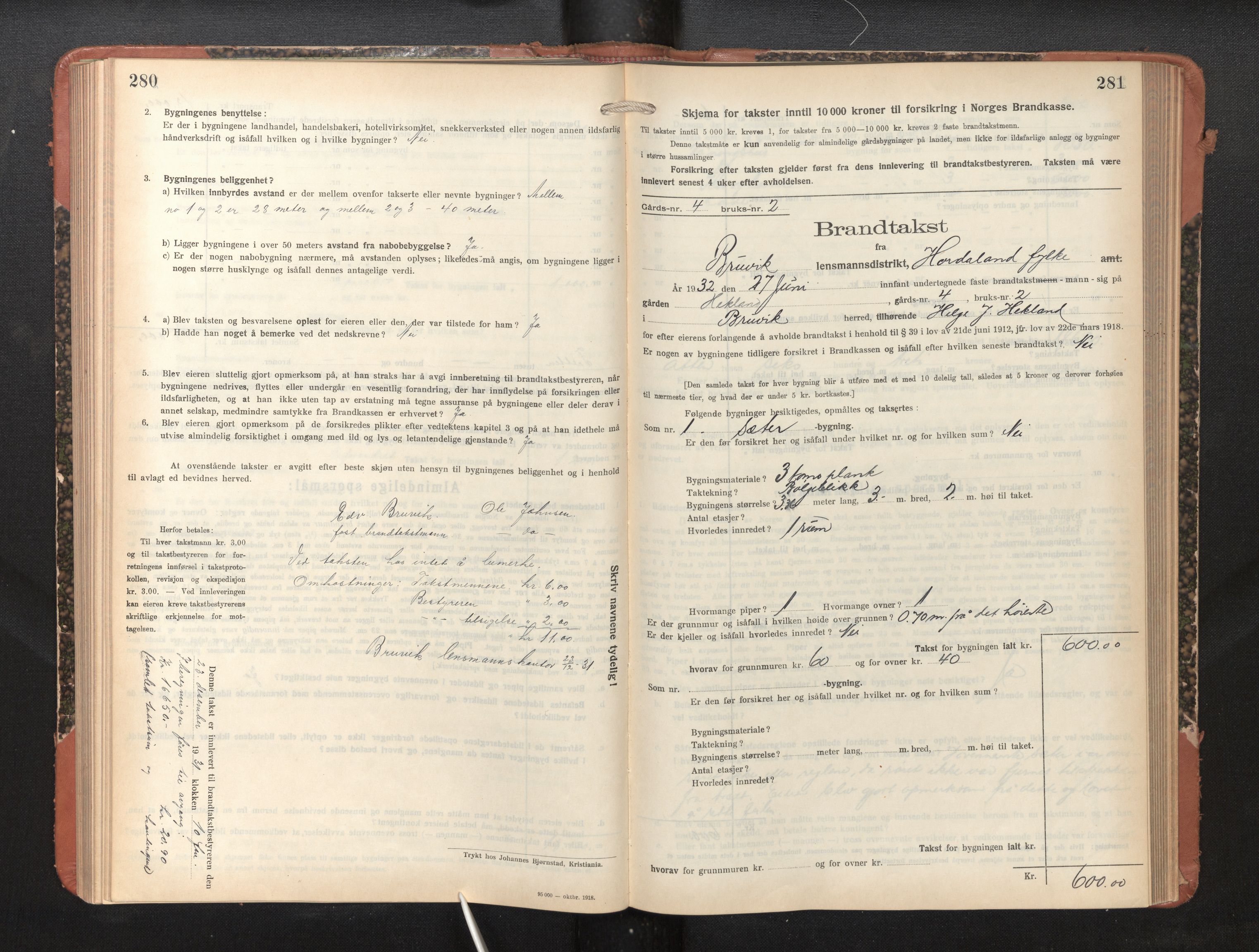 Lensmannen i Bruvik, SAB/A-31301/0012/L0010: Branntakstprotokoll, skjematakst, 1925-1936, p. 280-281
