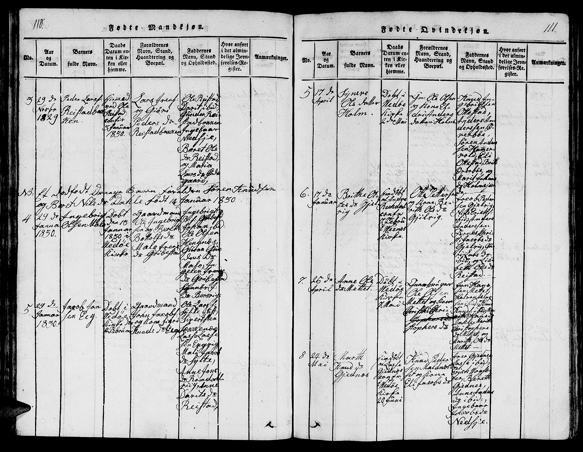 Ministerialprotokoller, klokkerbøker og fødselsregistre - Møre og Romsdal, AV/SAT-A-1454/547/L0610: Parish register (copy) no. 547C01, 1818-1839, p. 110-111