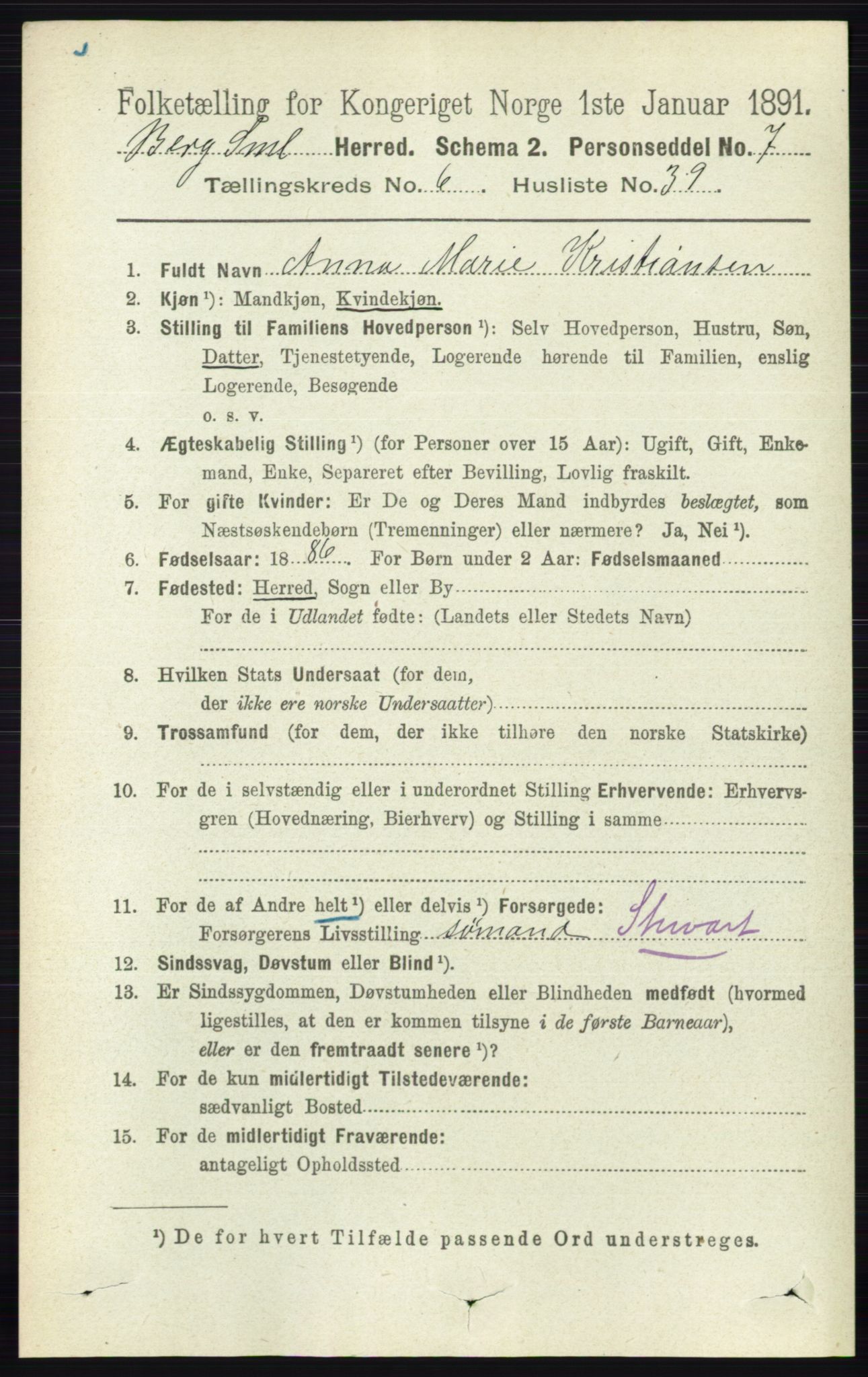 RA, 1891 census for 0116 Berg, 1891, p. 4416