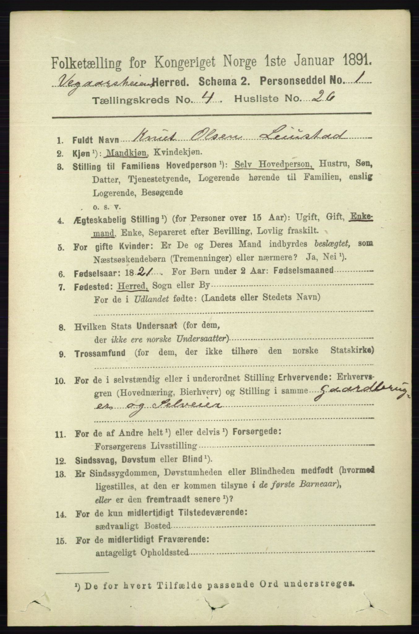 RA, 1891 census for 0912 Vegårshei, 1891, p. 934