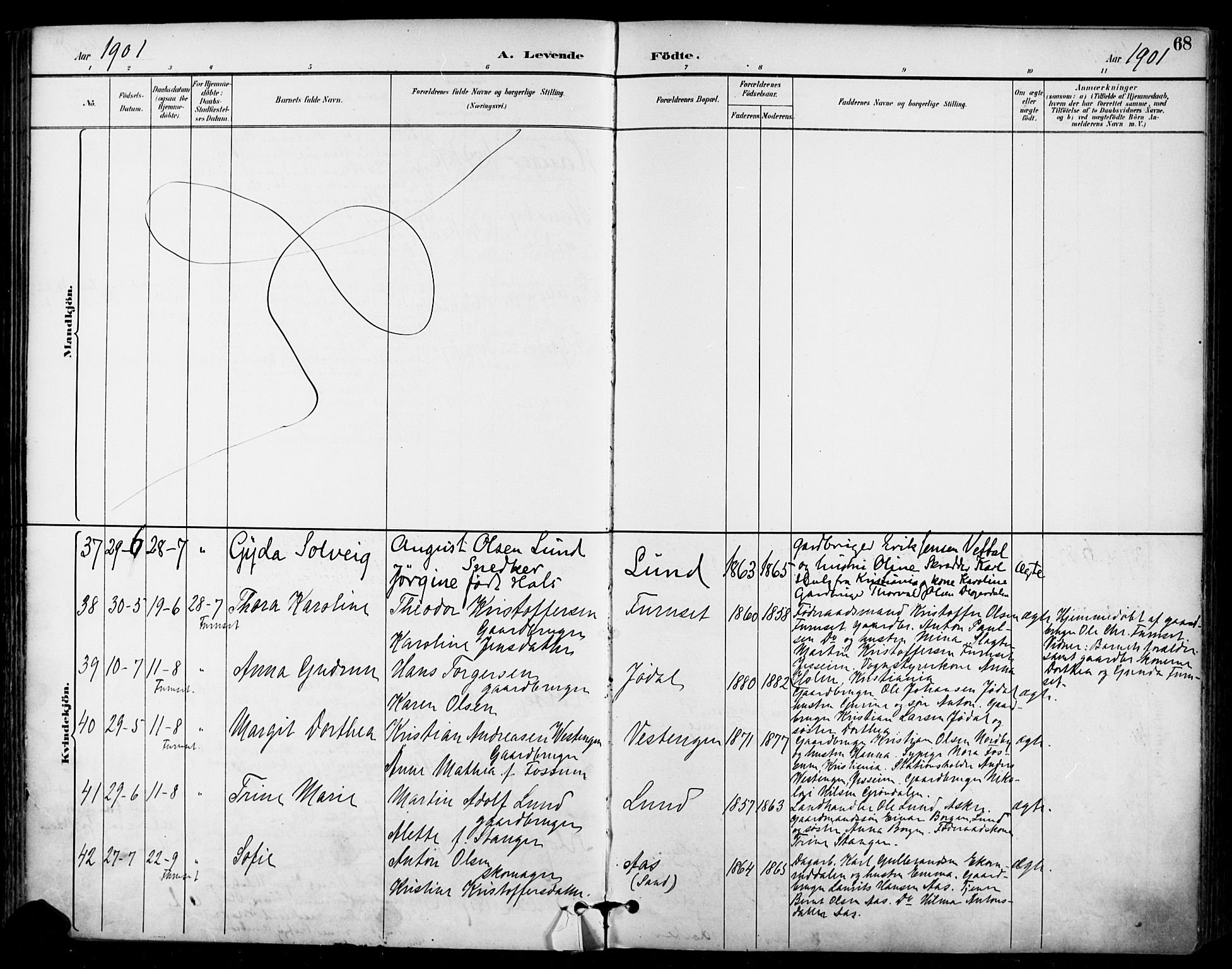 Ullensaker prestekontor Kirkebøker, AV/SAO-A-10236a/F/Fa/L0020: Parish register (official) no. I 20, 1892-1902, p. 68