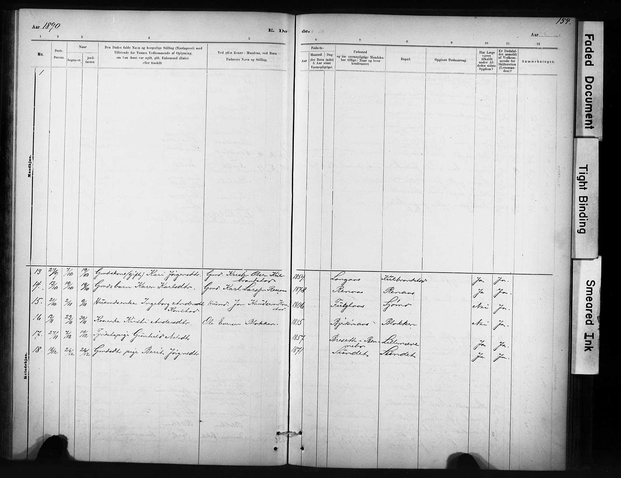 Ministerialprotokoller, klokkerbøker og fødselsregistre - Sør-Trøndelag, SAT/A-1456/694/L1127: Parish register (official) no. 694A01, 1887-1905, p. 154