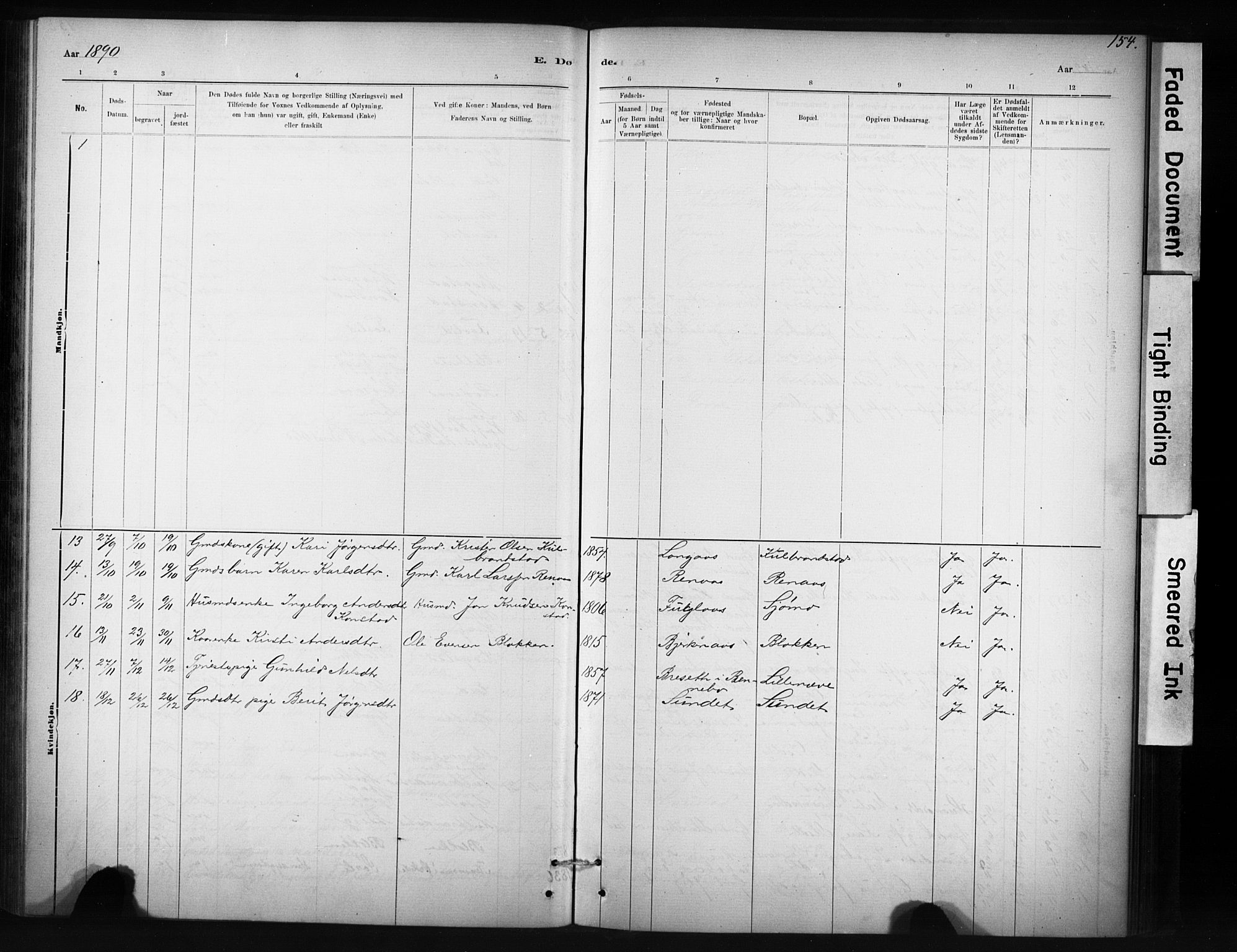 Ministerialprotokoller, klokkerbøker og fødselsregistre - Sør-Trøndelag, AV/SAT-A-1456/694/L1127: Parish register (official) no. 694A01, 1887-1905, p. 154