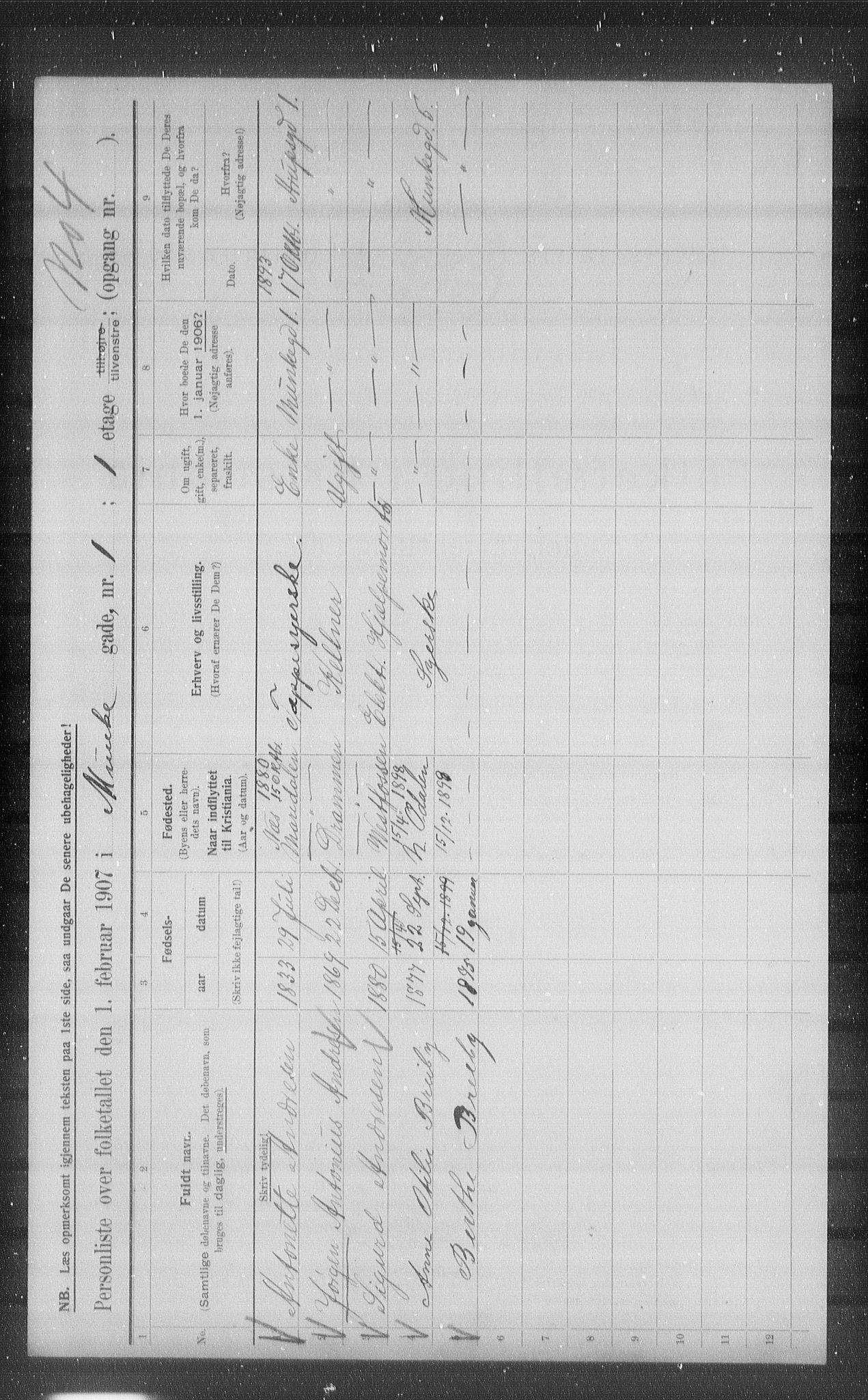 OBA, Municipal Census 1907 for Kristiania, 1907, p. 34718