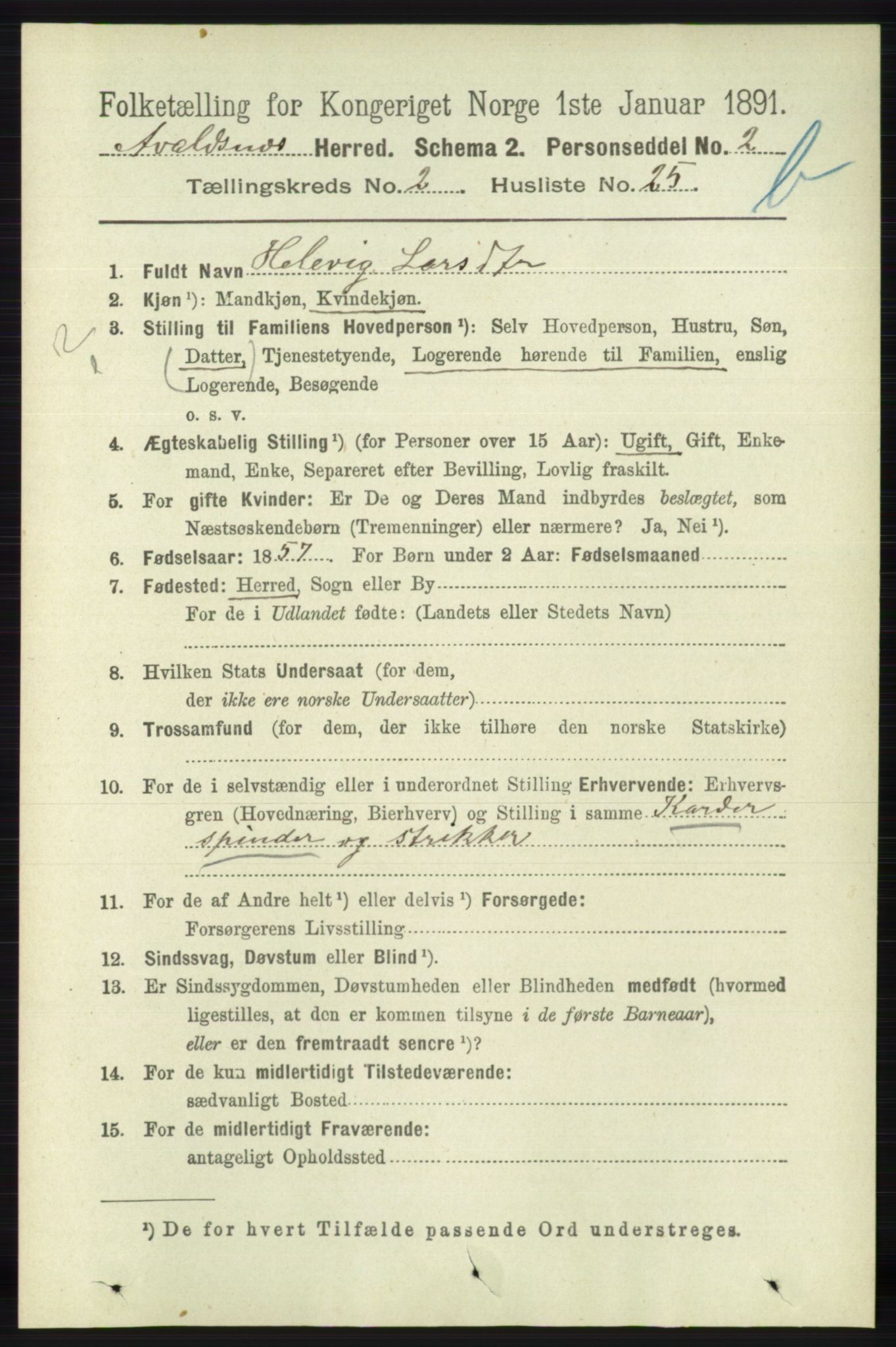RA, 1891 census for 1147 Avaldsnes, 1891, p. 2120