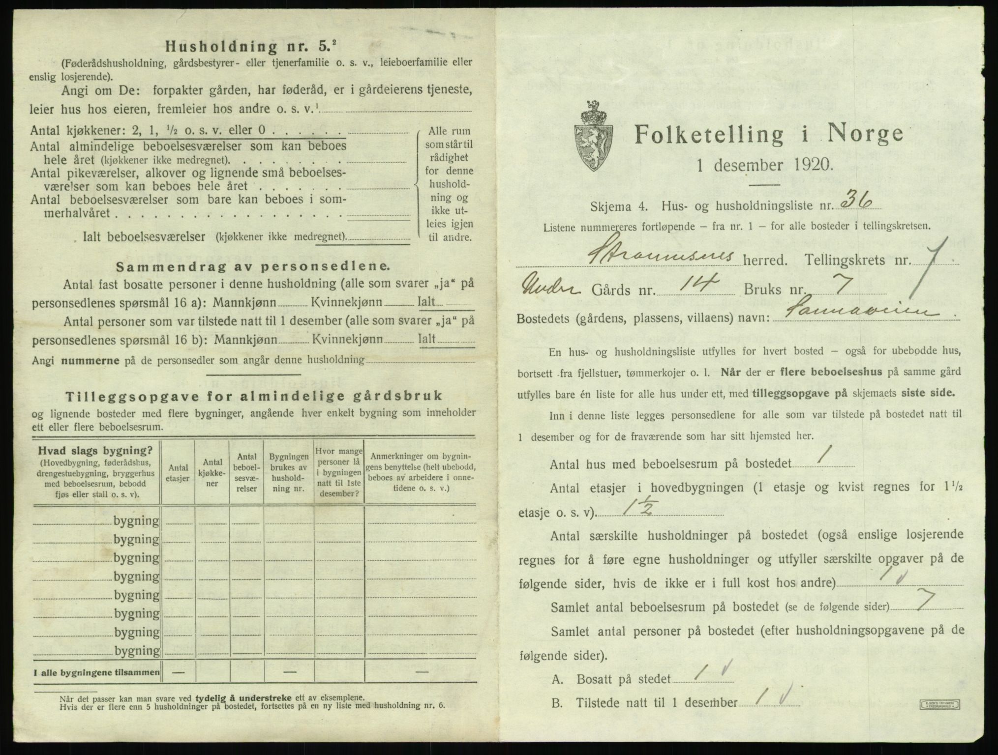 SAT, 1920 census for Straumsnes, 1920, p. 481