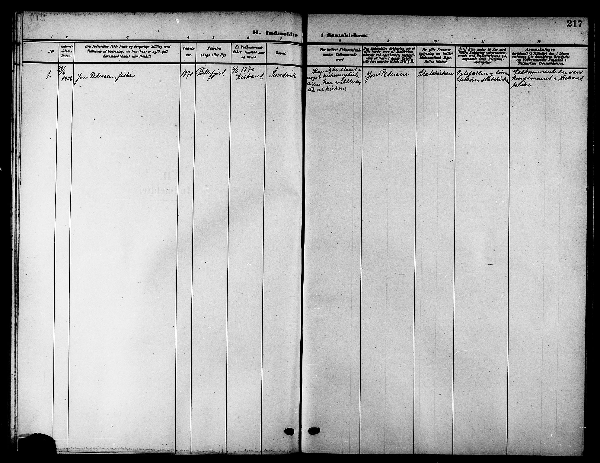 Kistrand/Porsanger sokneprestembete, SATØ/S-1351/H/Hb/L0006.klokk: Parish register (copy) no. 6, 1905-1917, p. 217
