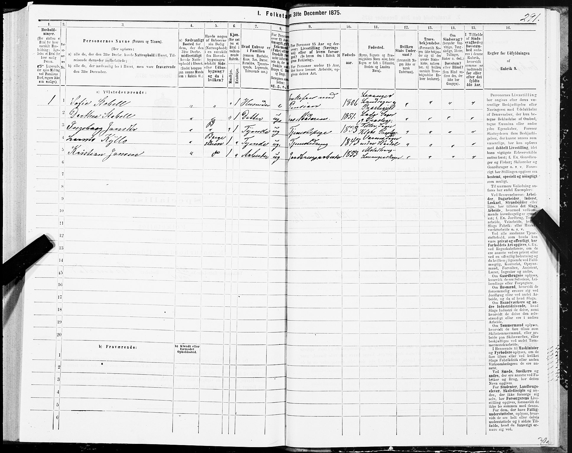 SAT, 1875 census for 1660P Strinda, 1875, p. 1291