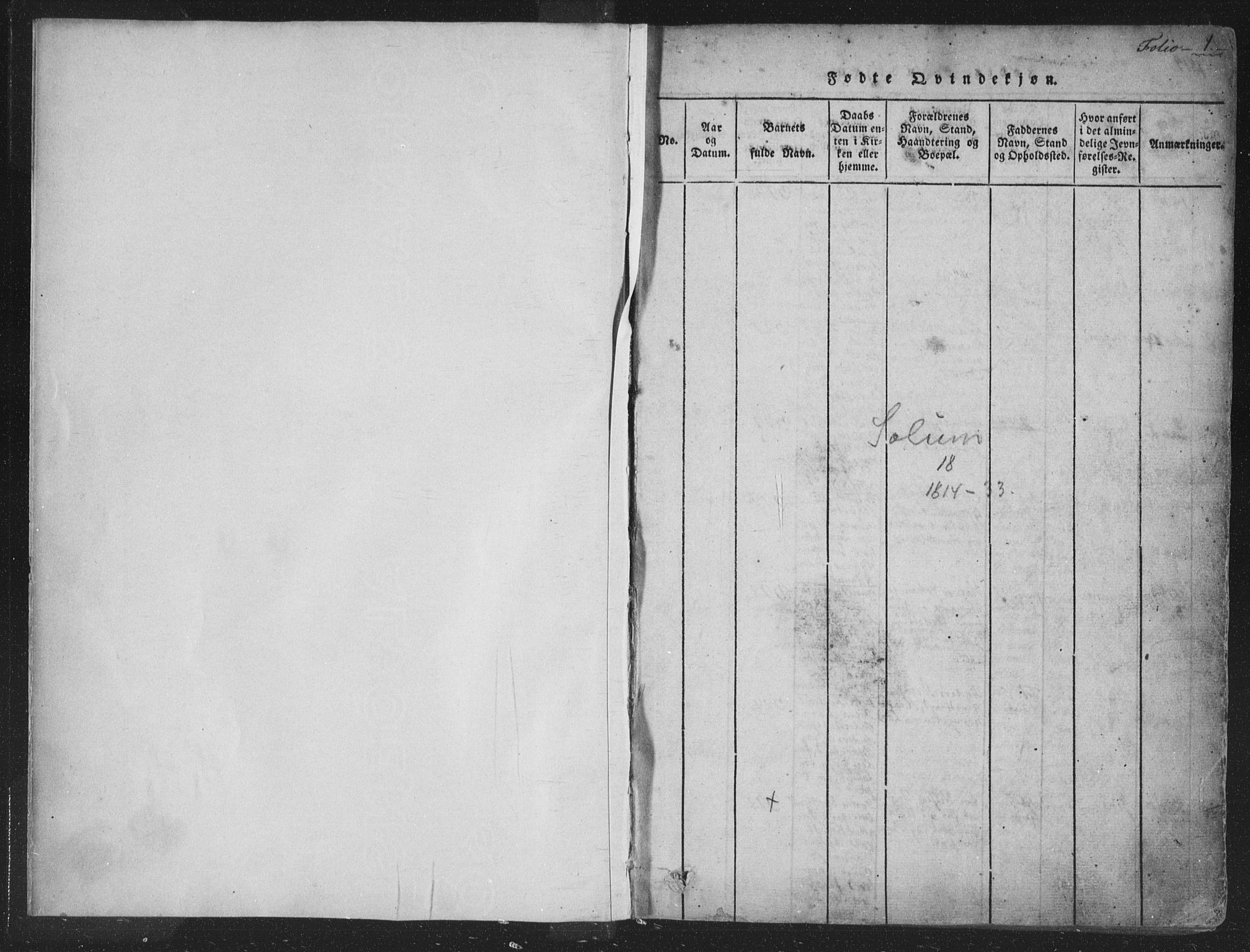 Solum kirkebøker, SAKO/A-306/F/Fa/L0004: Parish register (official) no. I 4, 1814-1833, p. 1