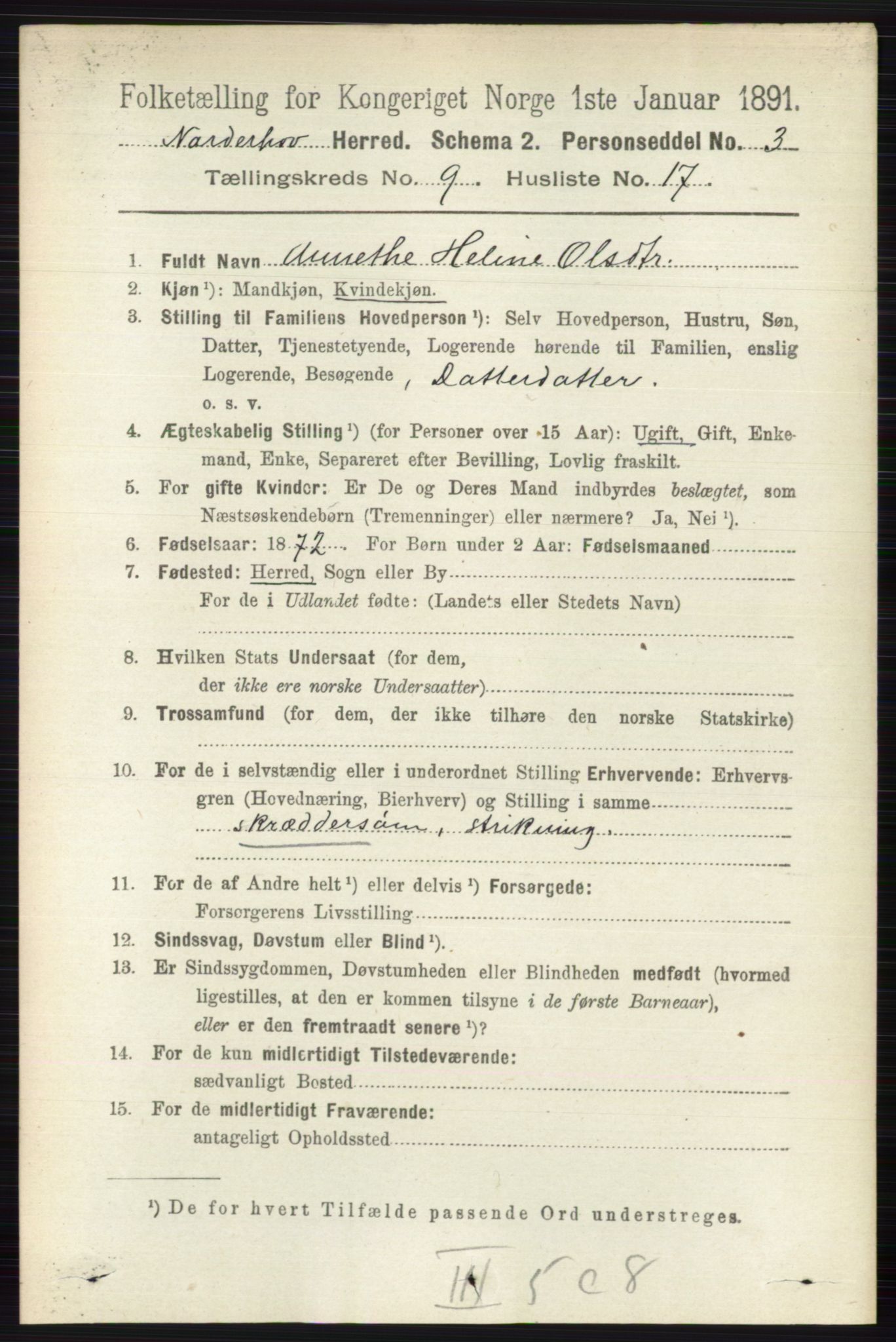 RA, 1891 census for 0613 Norderhov, 1891, p. 6712