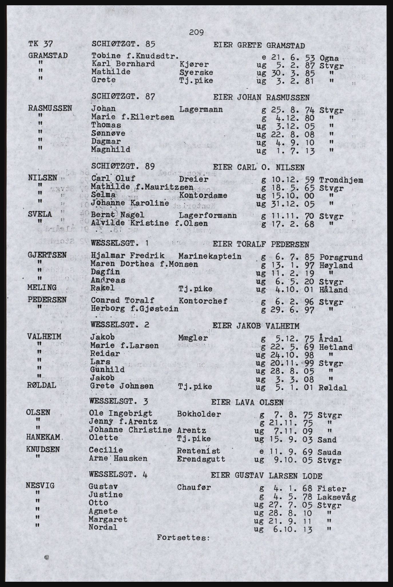 SAST, Copy of 1920 census for Stavanger, 1920, p. 215