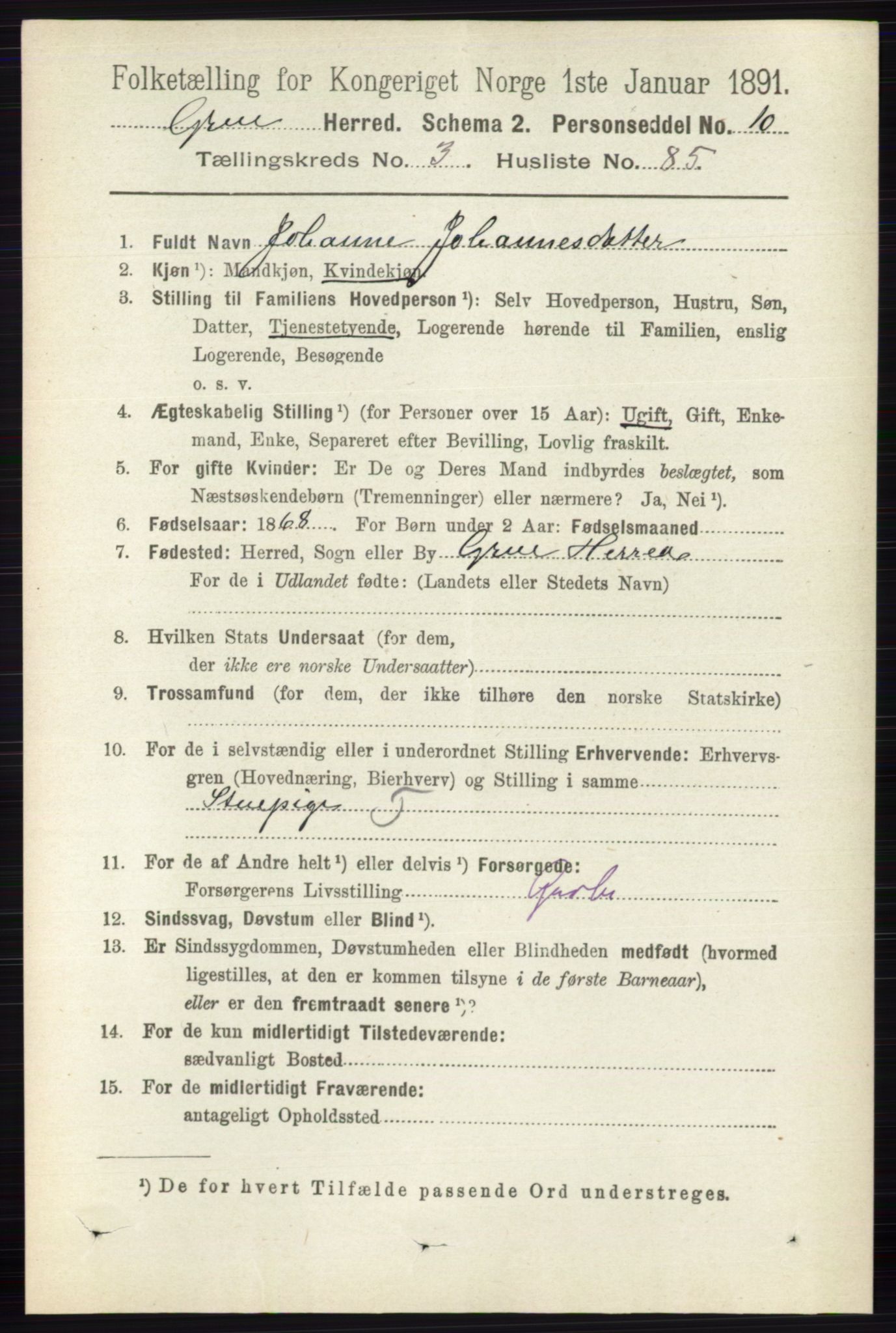 RA, 1891 census for 0423 Grue, 1891, p. 2001