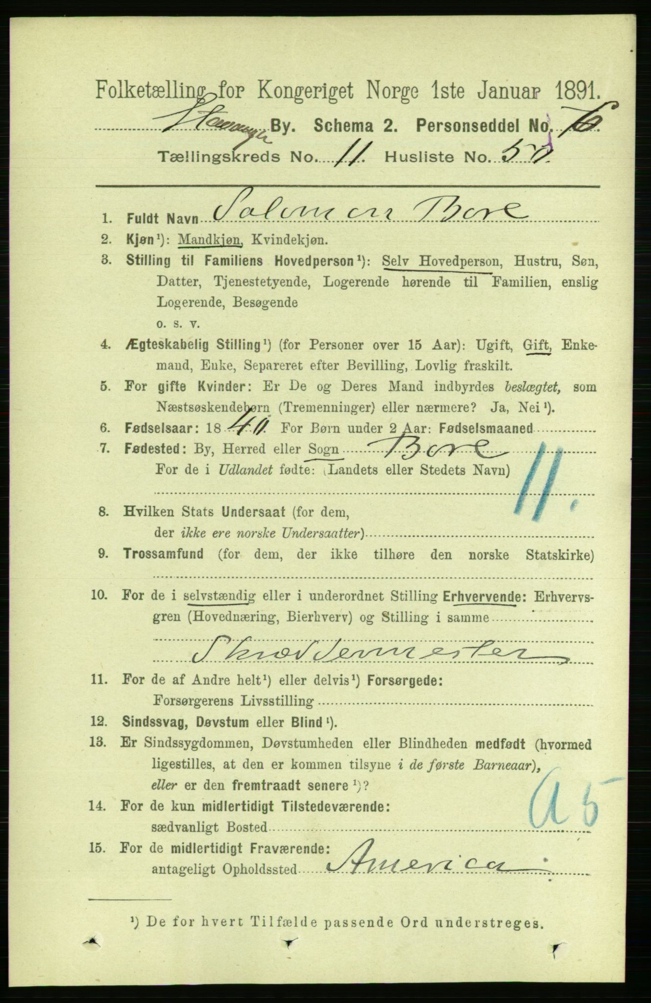 RA, 1891 census for 1103 Stavanger, 1891, p. 14487