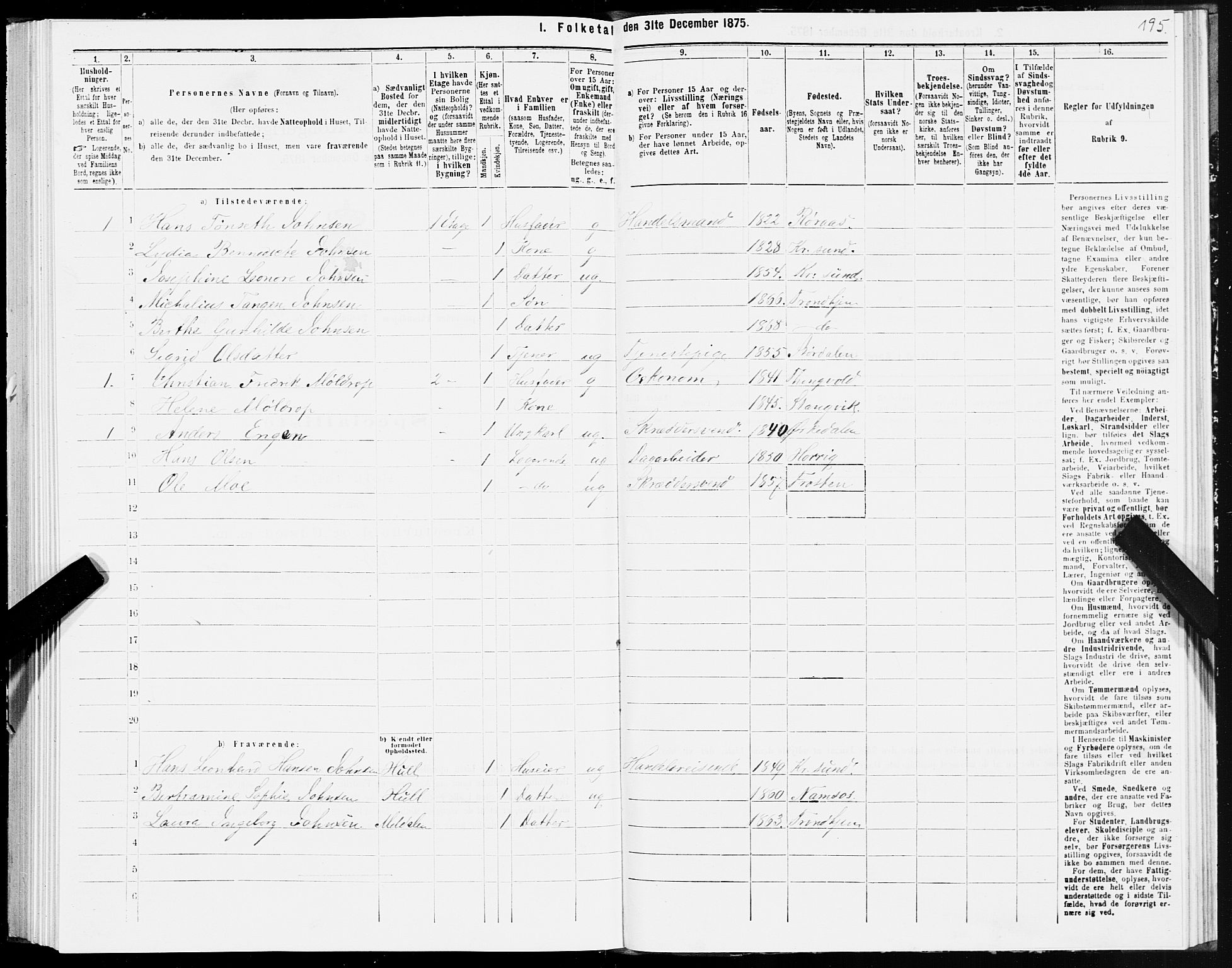 SAT, 1875 census for 1601 Trondheim, 1875, p. 5195