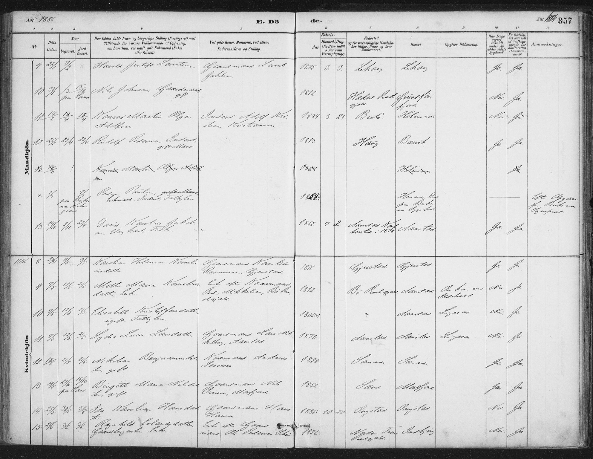 Ministerialprotokoller, klokkerbøker og fødselsregistre - Nordland, SAT/A-1459/888/L1244: Parish register (official) no. 888A10, 1880-1890, p. 357