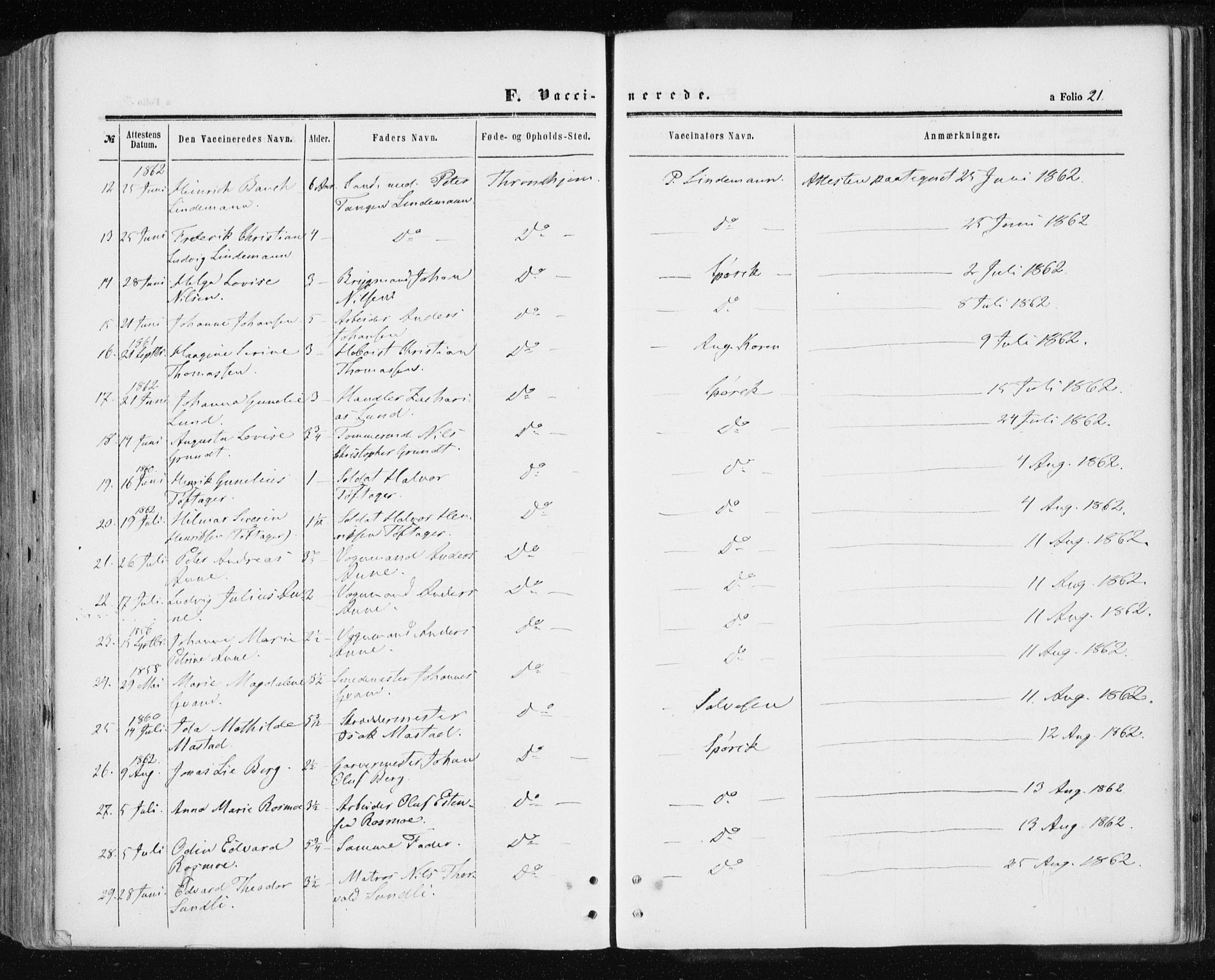 Ministerialprotokoller, klokkerbøker og fødselsregistre - Sør-Trøndelag, SAT/A-1456/601/L0053: Parish register (official) no. 601A21, 1857-1865, p. 21