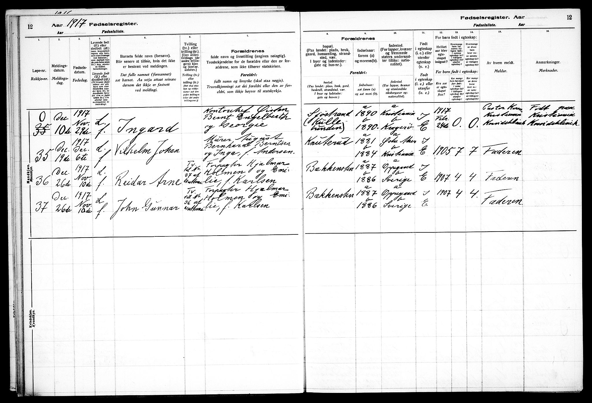 Nesodden prestekontor Kirkebøker, SAO/A-10013/J/Jb/L0001: Birth register no. II 1, 1916-1933, p. 12