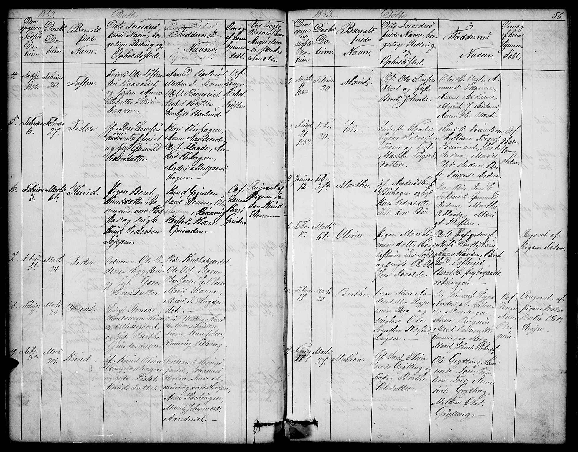 Sør-Fron prestekontor, SAH/PREST-010/H/Ha/Hab/L0001: Parish register (copy) no. 1, 1844-1863, p. 56