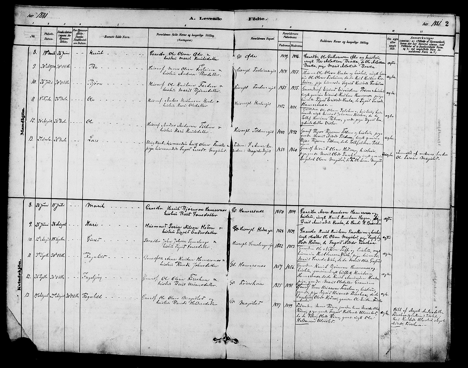 Vestre Slidre prestekontor, SAH/PREST-136/H/Ha/Hab/L0005: Parish register (copy) no. 5, 1881-1913, p. 2