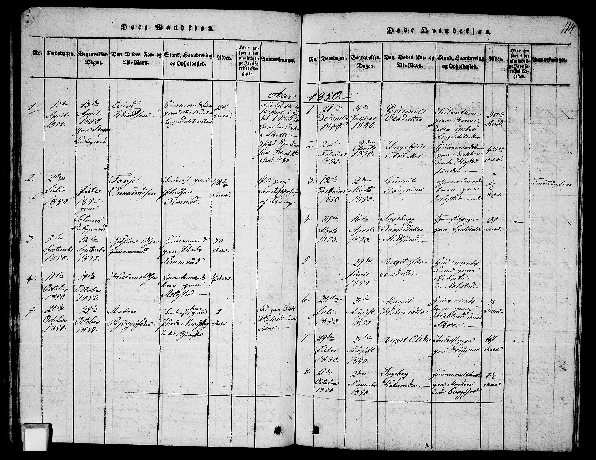 Fyresdal kirkebøker, SAKO/A-263/G/Ga/L0003: Parish register (copy) no. I 3, 1815-1863, p. 114