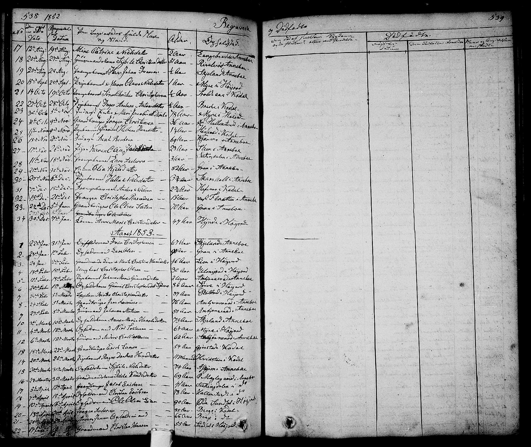 Andebu kirkebøker, AV/SAKO-A-336/G/Ga/L0003: Parish register (copy) no. I 3, 1832-1867, p. 538-539