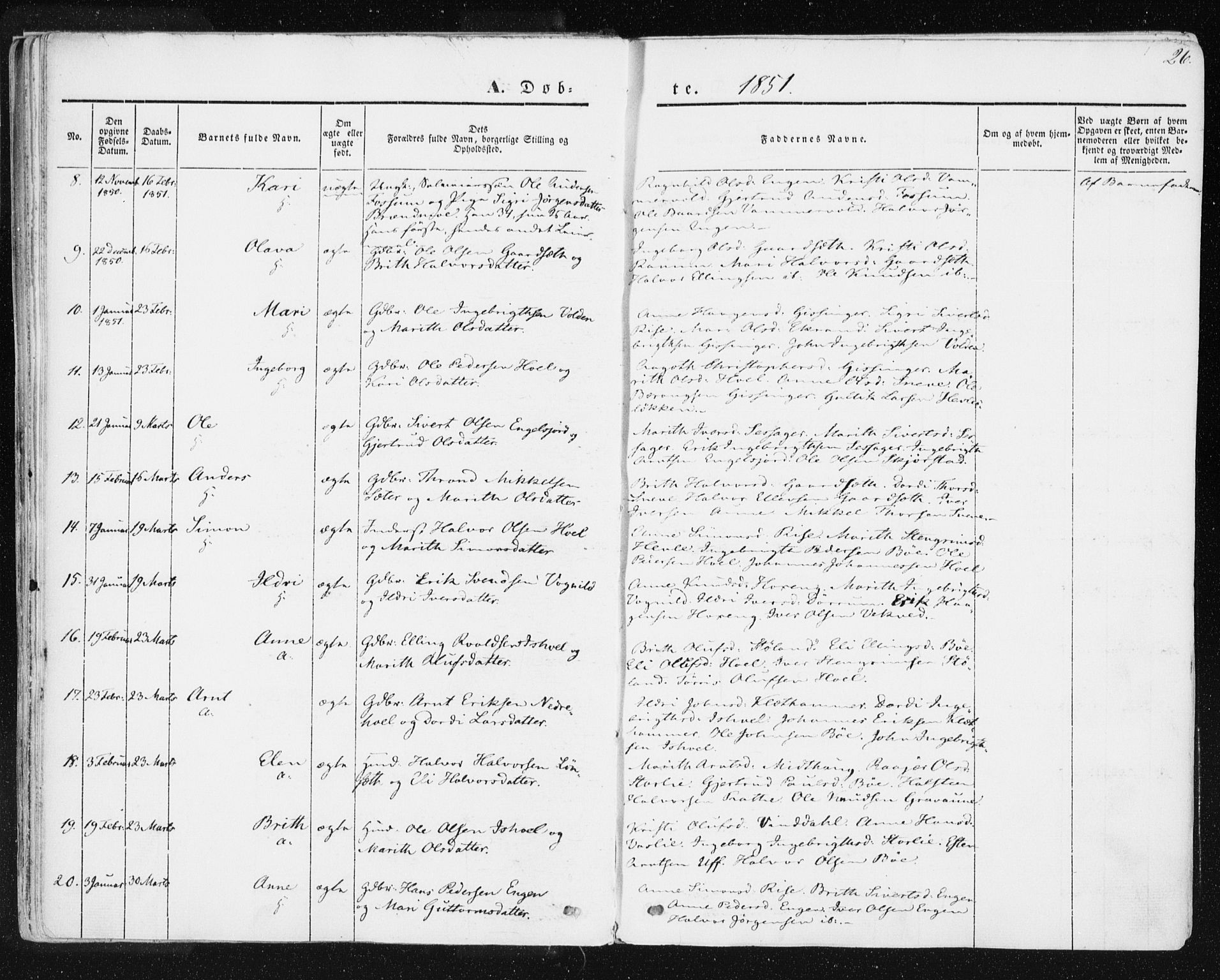 Ministerialprotokoller, klokkerbøker og fødselsregistre - Sør-Trøndelag, SAT/A-1456/678/L0899: Parish register (official) no. 678A08, 1848-1872, p. 26