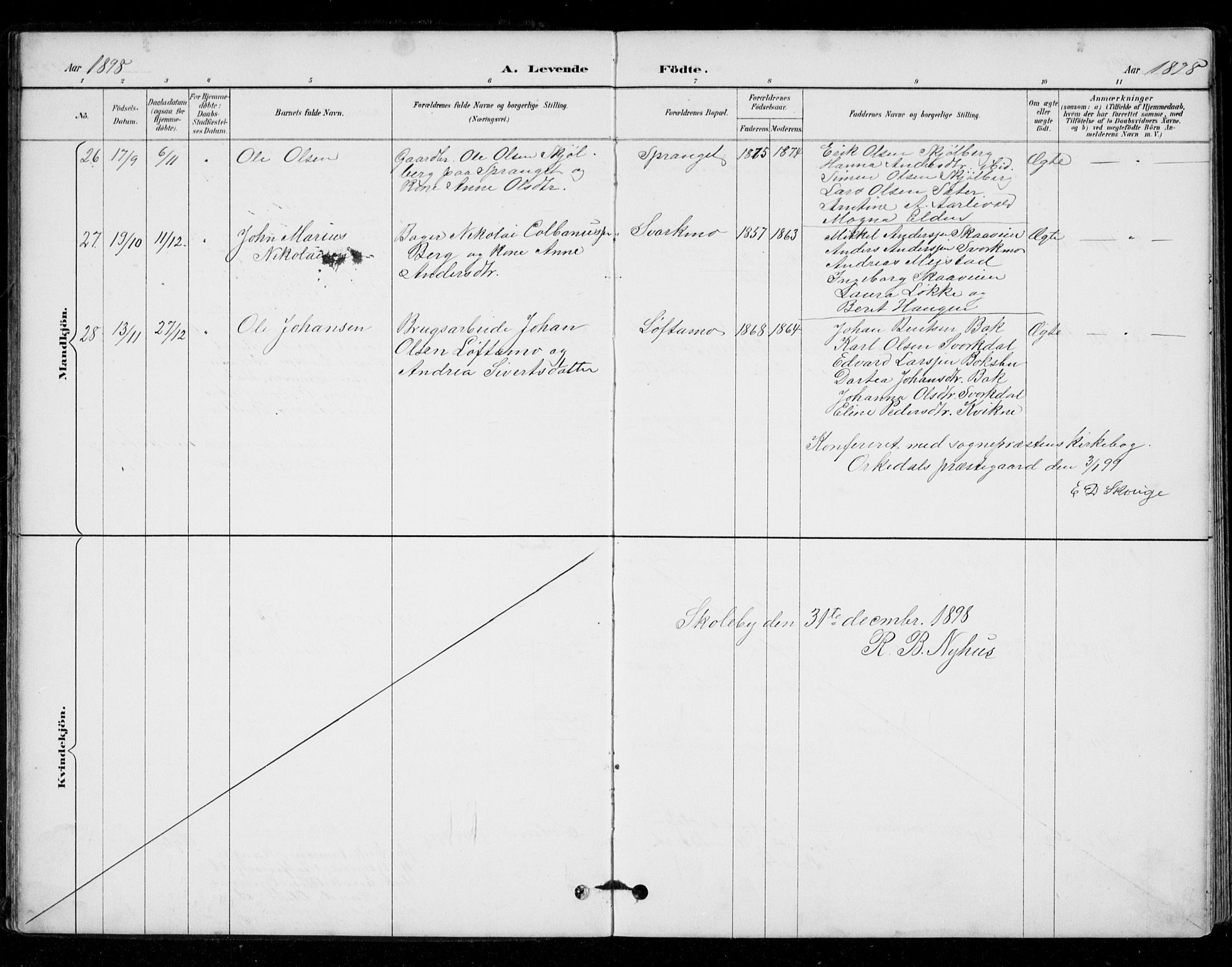 Ministerialprotokoller, klokkerbøker og fødselsregistre - Sør-Trøndelag, SAT/A-1456/671/L0841: Parish register (official) no. 671A03, 1893-1915