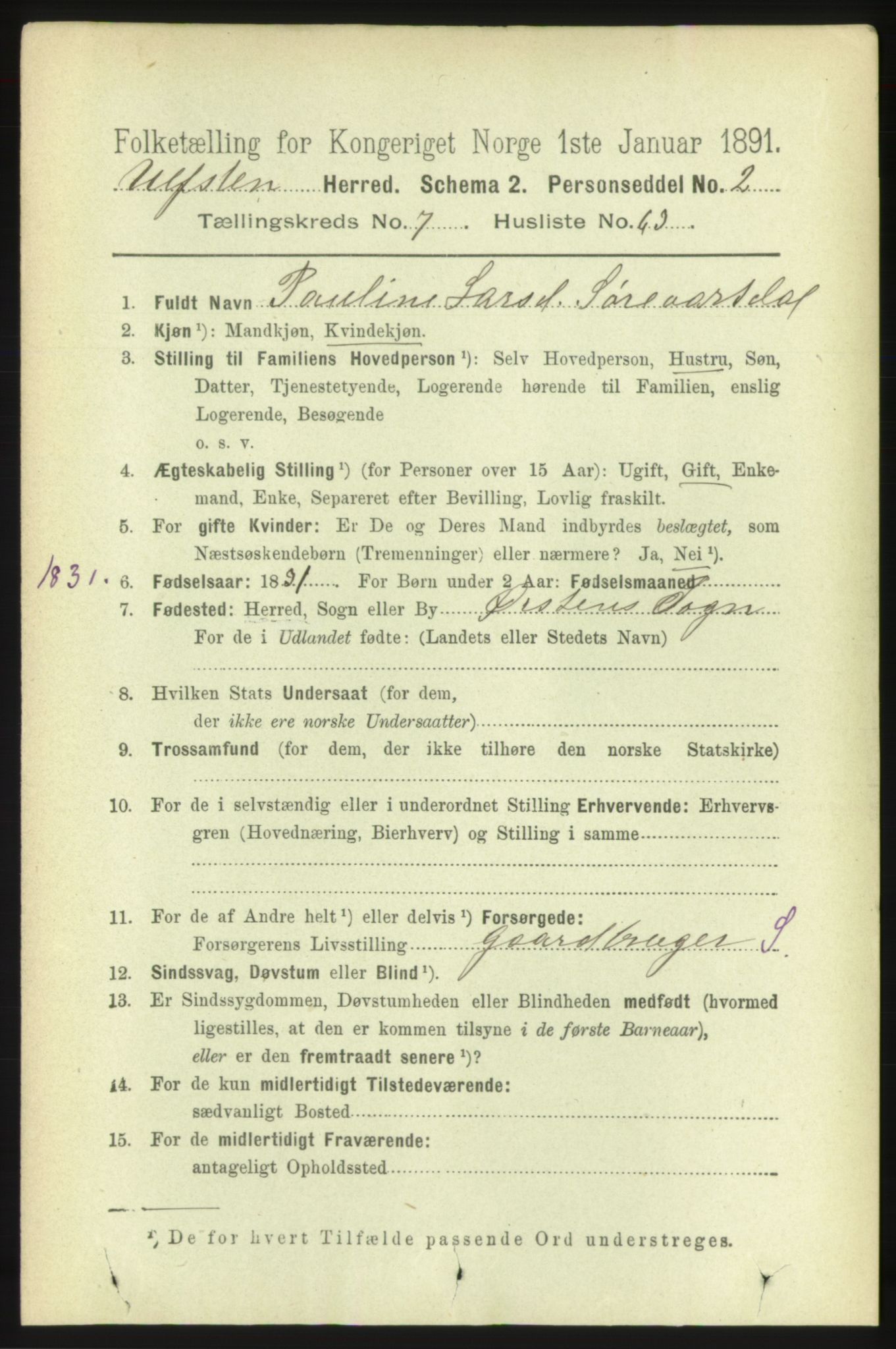 RA, 1891 census for 1516 Ulstein, 1891, p. 2508