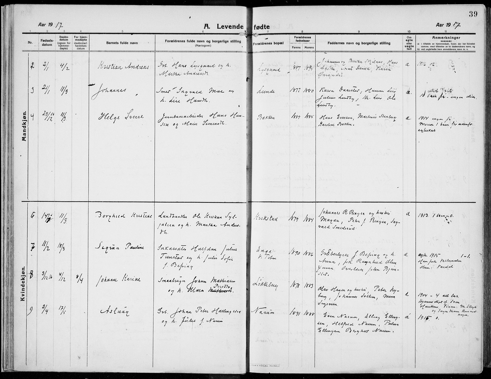 Kolbu prestekontor, SAH/PREST-110/H/Ha/Haa/L0002: Parish register (official) no. 2, 1912-1926, p. 39