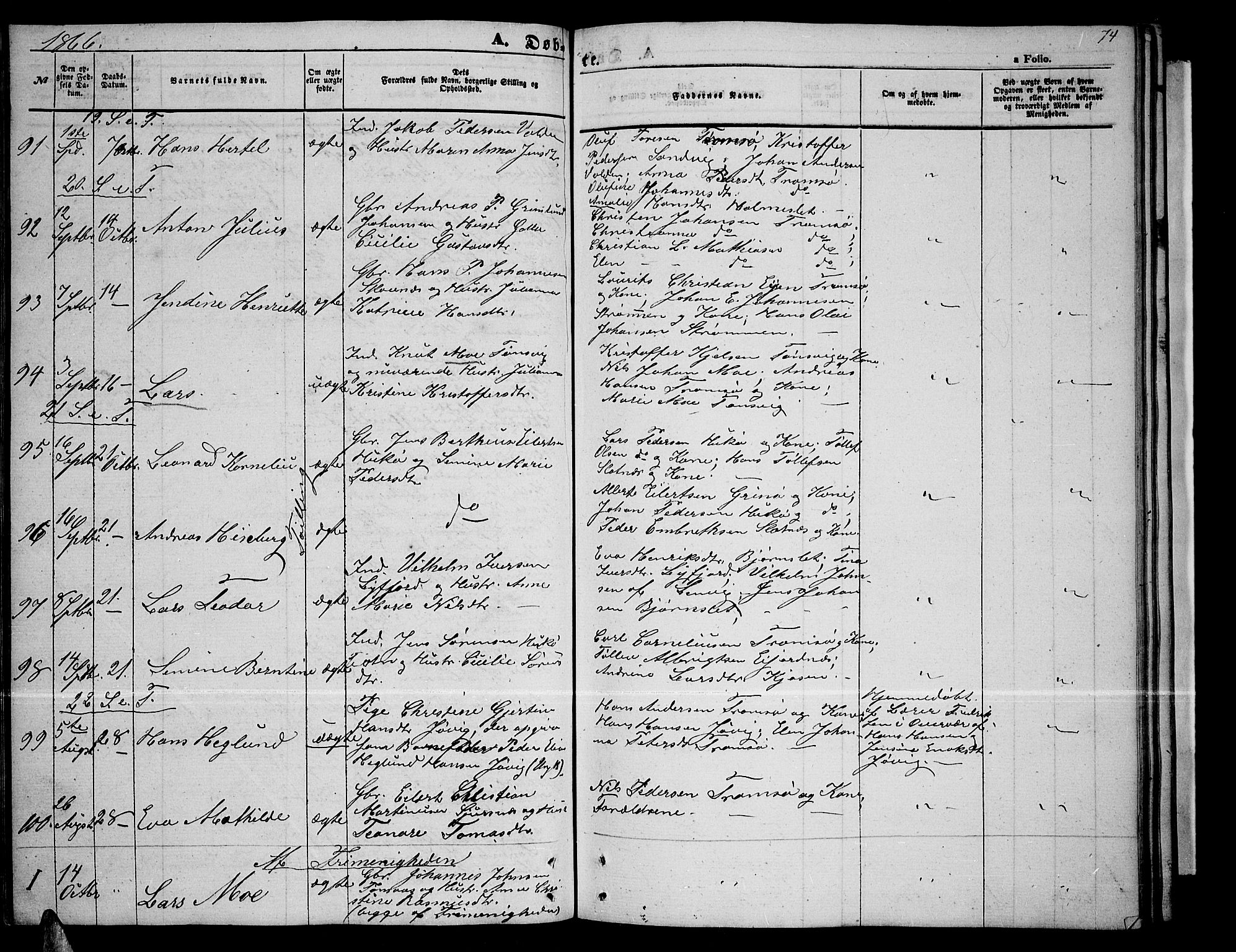 Tromsøysund sokneprestkontor, AV/SATØ-S-1304/G/Gb/L0001klokker: Parish register (copy) no. 1, 1857-1869, p. 74