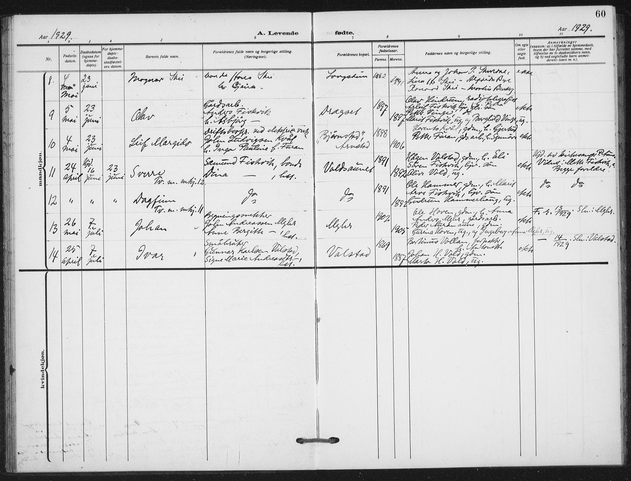 Ministerialprotokoller, klokkerbøker og fødselsregistre - Nord-Trøndelag, AV/SAT-A-1458/712/L0102: Parish register (official) no. 712A03, 1916-1929, p. 60