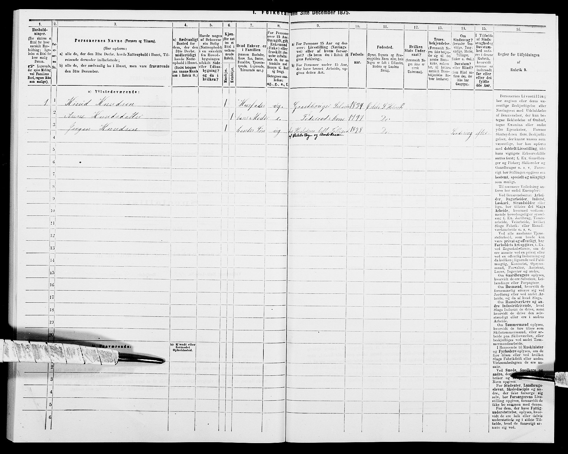 SAK, 1875 census for 1020P Holum, 1875, p. 954