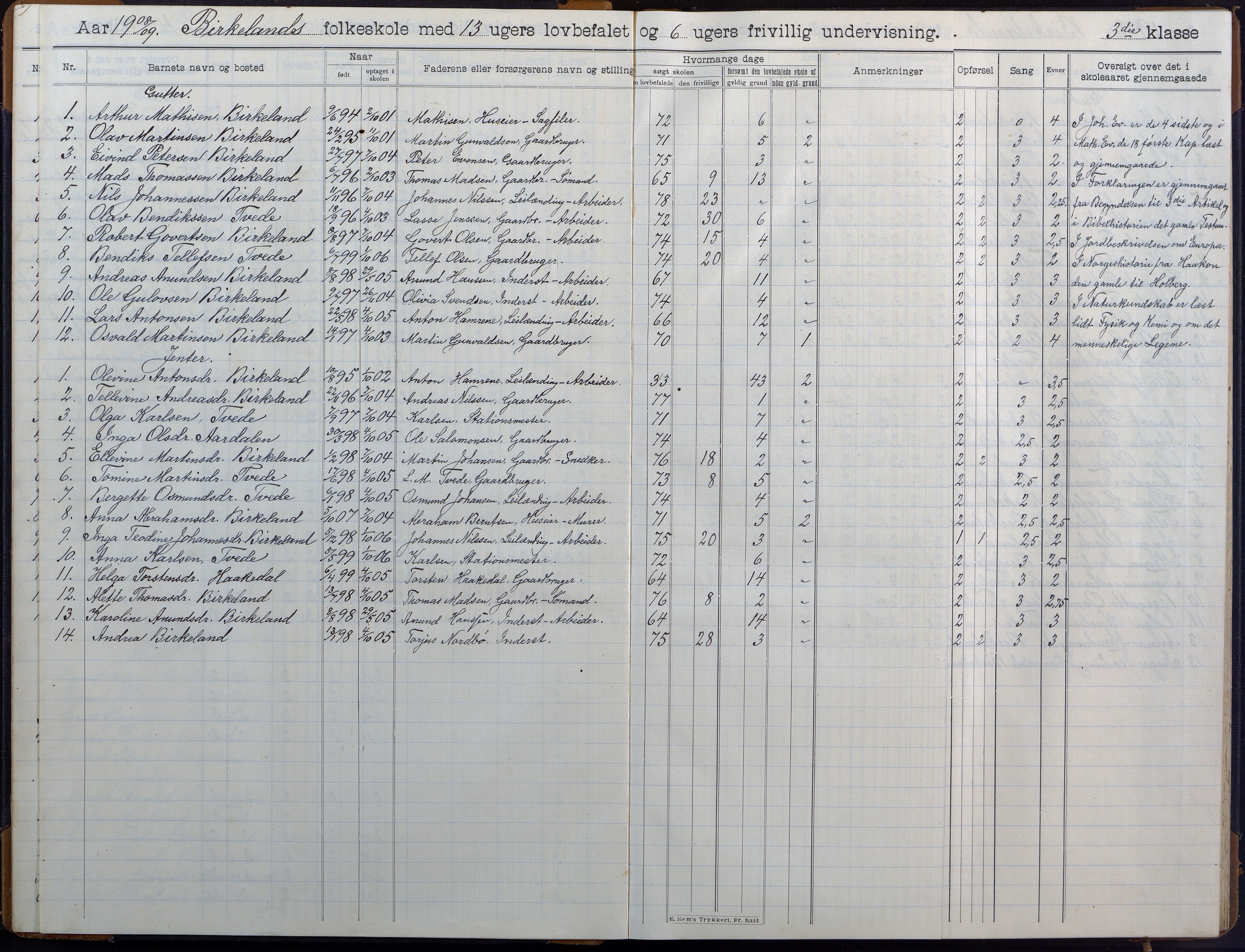 Birkenes kommune, Birkenes krets/Birkeland folkeskole frem til 1991, AAKS/KA0928-550a_91/F02/L0007: Skoleprotokoll, 1907-1931